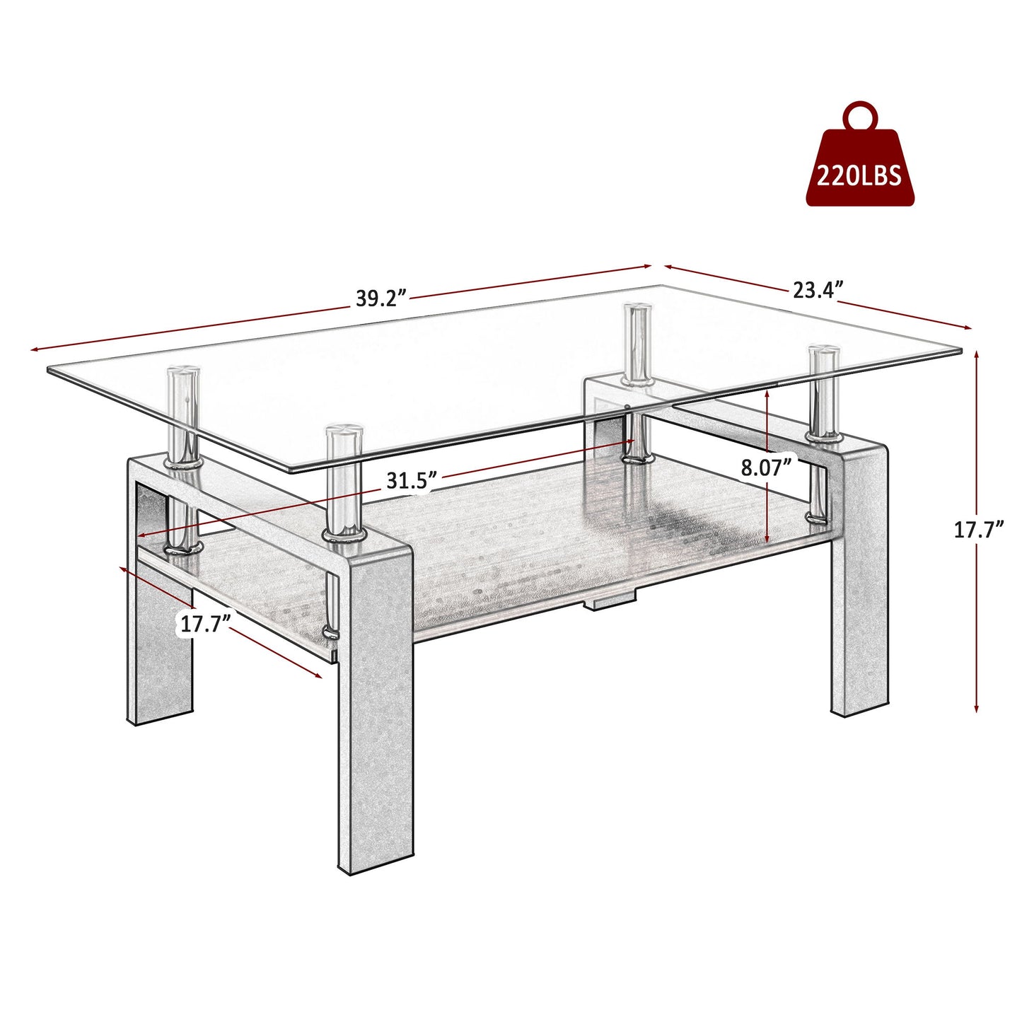 Modern Rectangular Coffee Table With Tempered Brown Glass Top And Layer Table For Living Room - Brown / Black