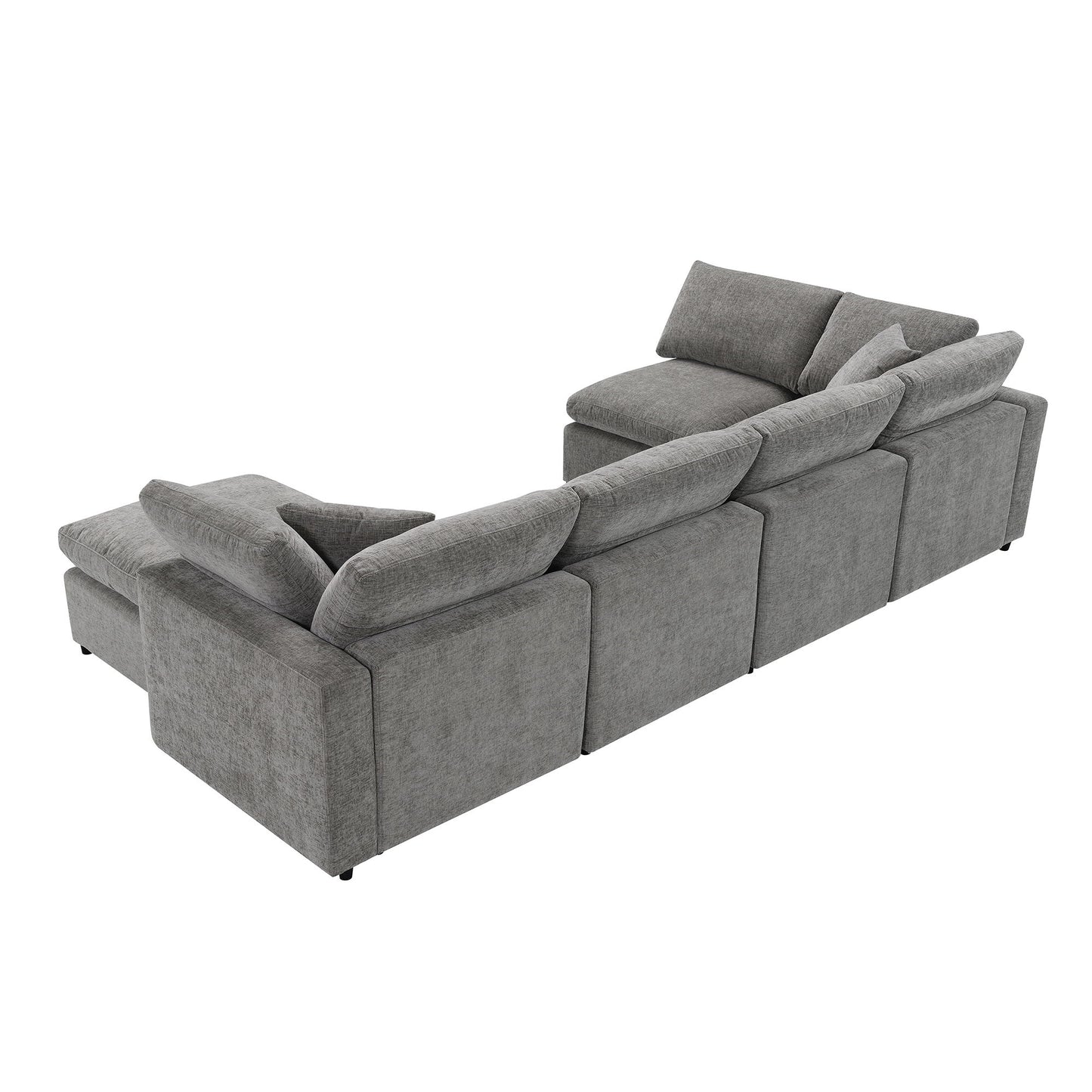 Modern Modular Cloud Sofa Bed, 6 Seat Chenille Sectional Couch Set With Ottoman, Free Combination, Convertible U Shaped Sleeper Sofa - Gray