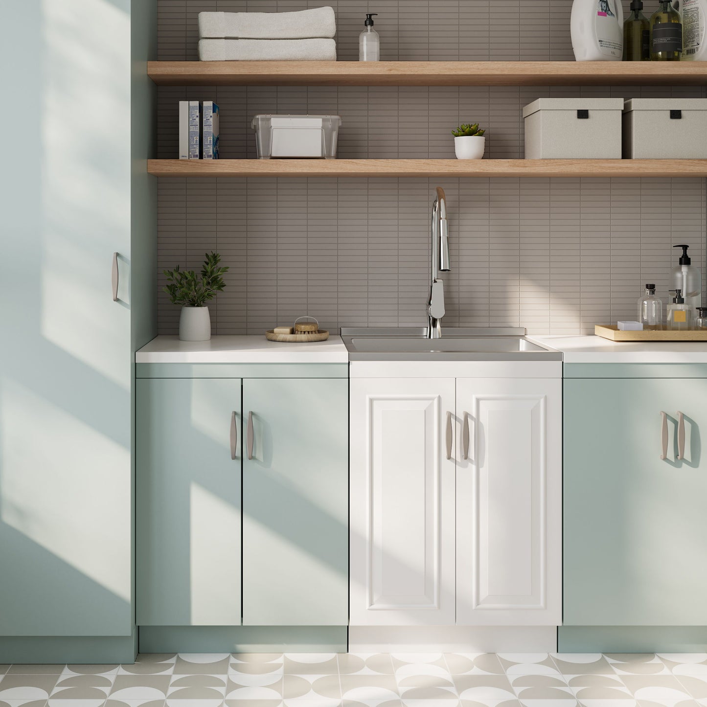 Darwin - Deluxe Laundry Cabinet With Pull-Out Faucet And Stainless Steel Sink - White