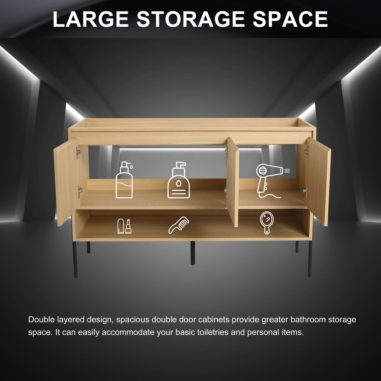 Minimalist 48" Freestanding Bathroom Vanity With 3 Soft Close Cabinet Doors - Oak