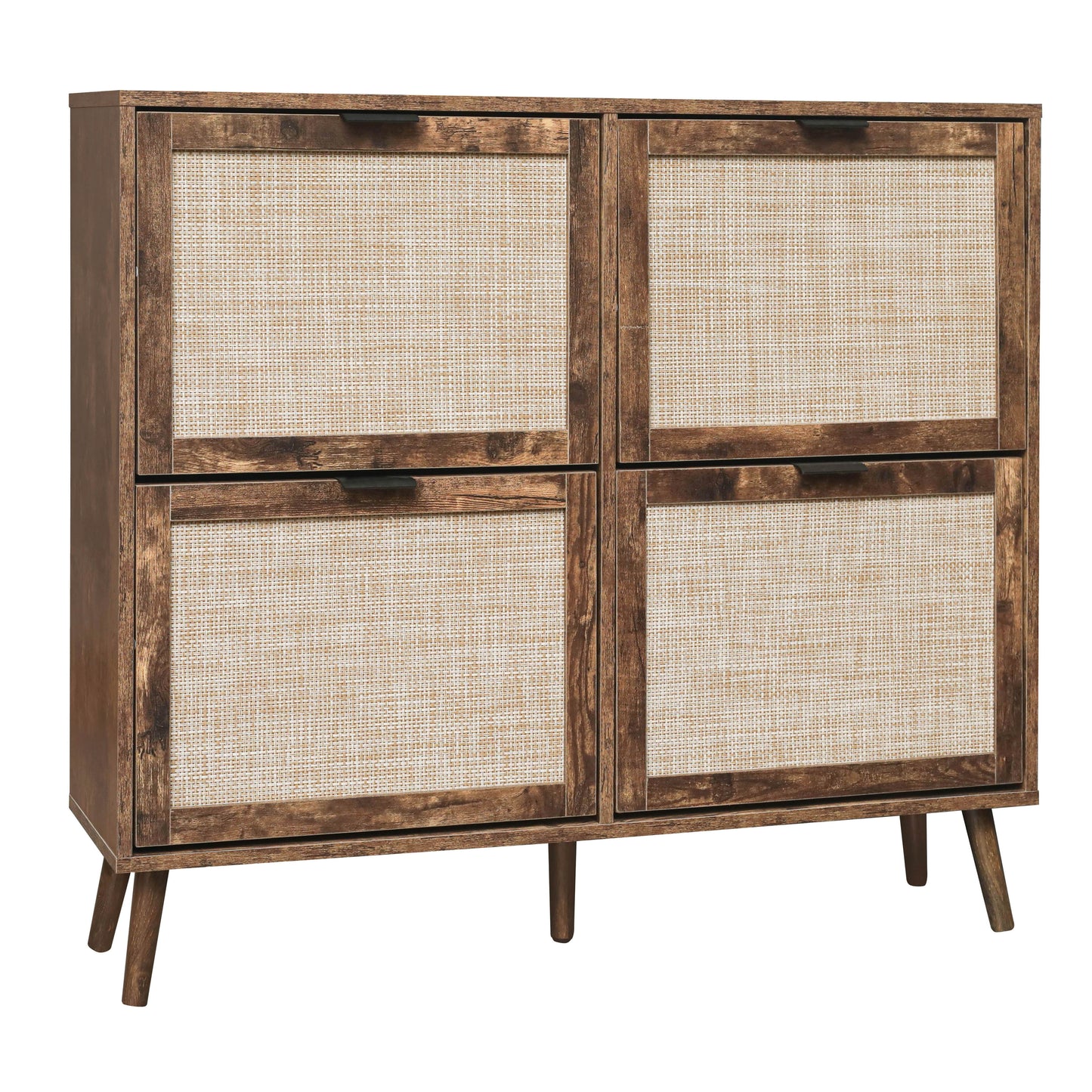4 Door Shoe Rack, Freestanding Modern Shoe Storage Cabinet, For Entryway - Burly Wood