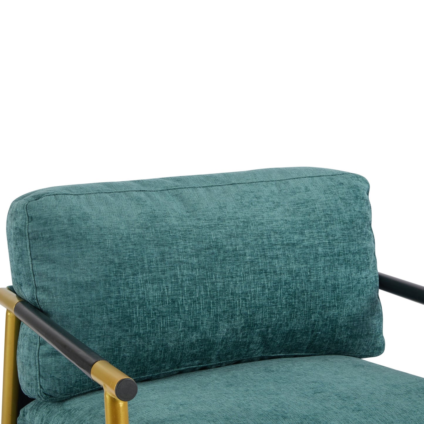 Modern Accent Chair With Plush Cushions, Metal Frame, Wooden Armrests Cozy Seating For Living Room, Bedroom, Office - Gold / Teal Blue