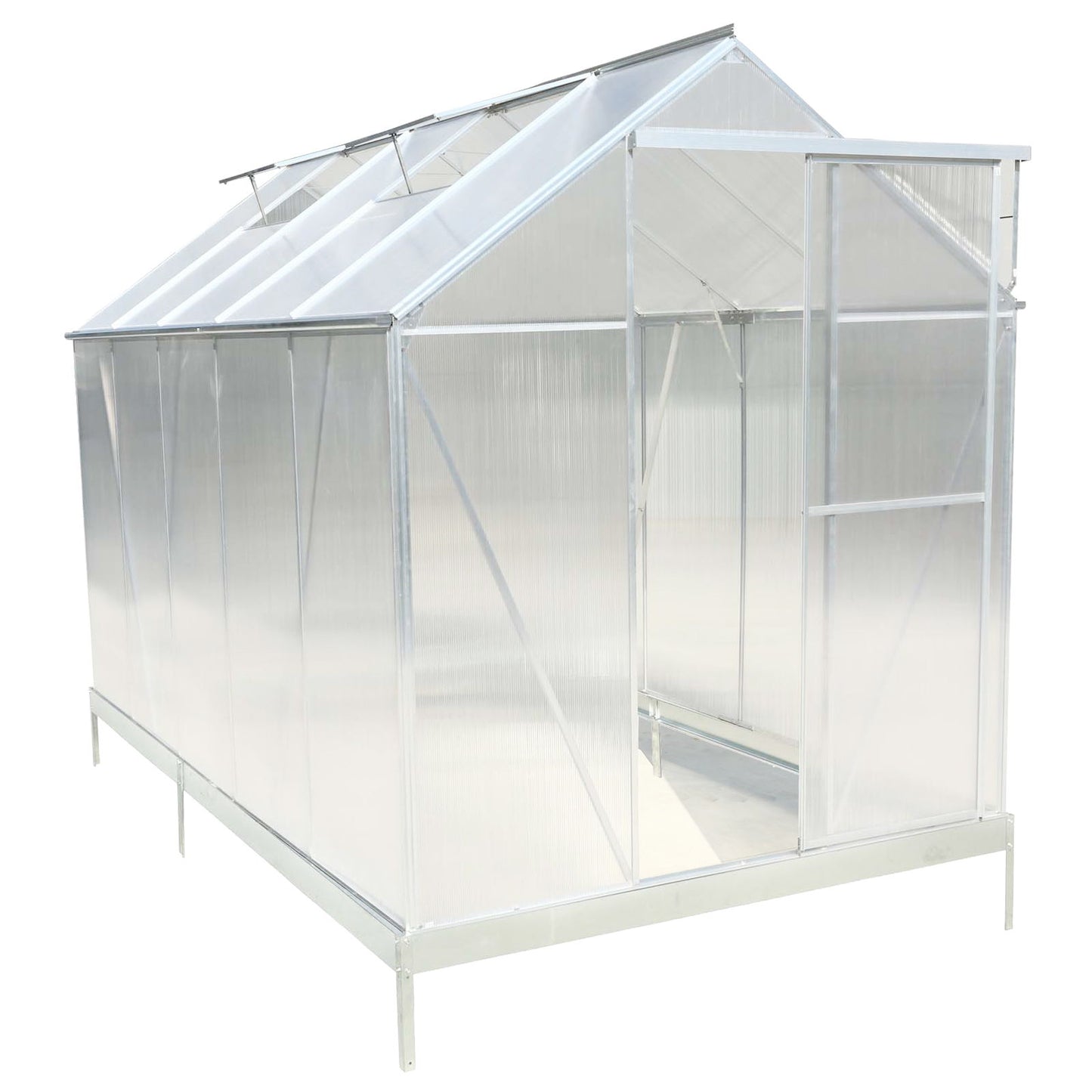 6.3'x10.2'x7' Polycarbonate Greenhouse, Heavy Duty Outdoor Aluminum Walk-In Green House Kit With Rain Gutter, Vent And Door For Backyard Garden - Aluminium