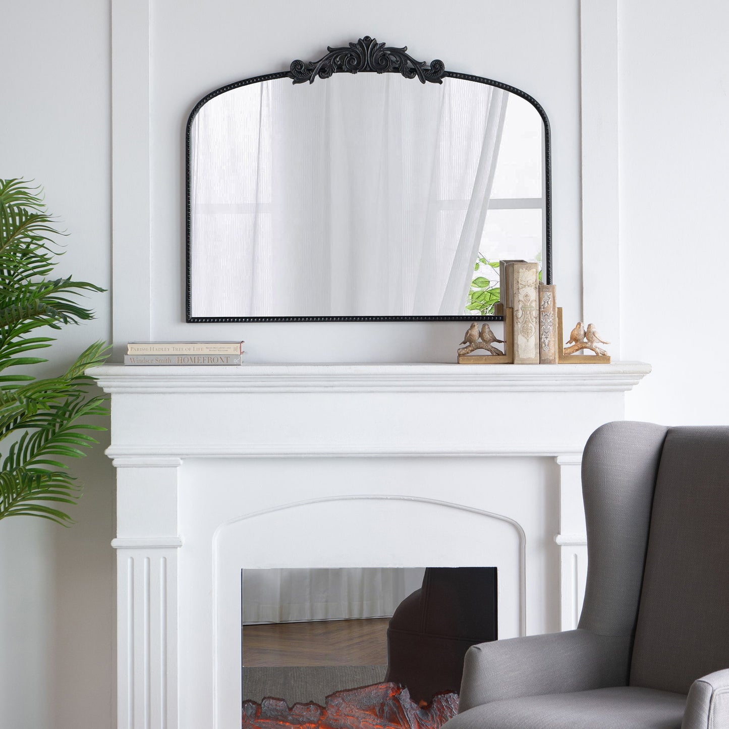 Classic Design Large Arch Mirror And Baroque Inspired Frame For Living Room Bathrrom Enterway Console - Black