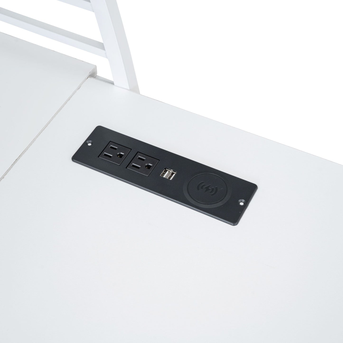 Twin Size Loft Bed With 4 Layers Of Shelves And L-Shaped Desk, Stylish Frame With A Set Of Sockets, USB Ports And And Wireless Charging - White