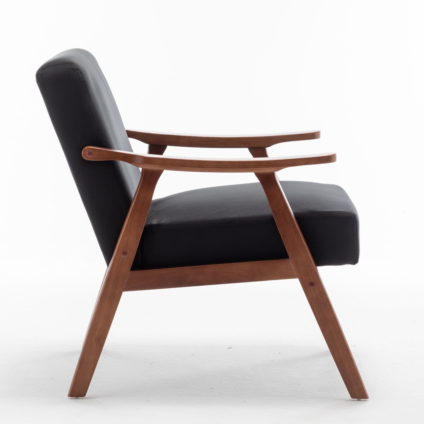 Mid Century Modern Wingback Accent Chair With Solid Wood Frame And Extra Thick Backrest - Lounge Chair For Living Room, Bedroom - Black