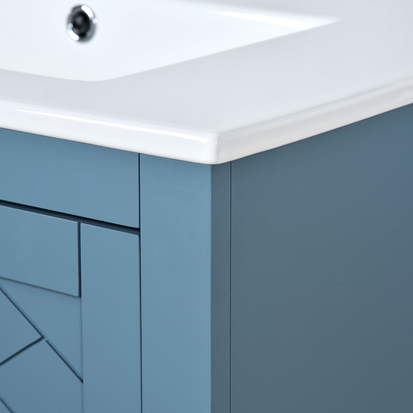 Bathroom Vanity With Ceramic Sink Combo, Frame Bathroom Storage Cabinet, Freestanding Vanity Set With 3 Drawers & Soft Closing Doors - Indigo