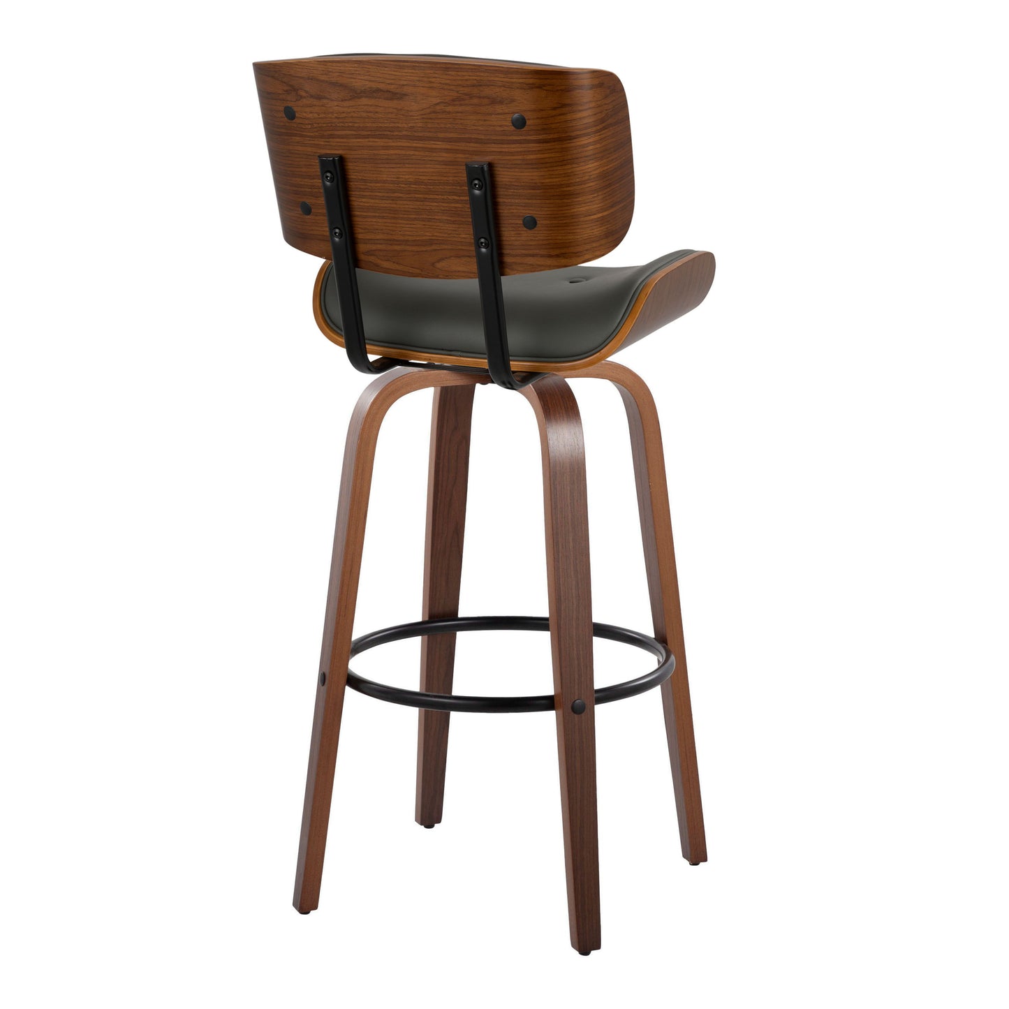 Lombardi - Mid-Century Modern Fixed Height Barstool With Swivel With Round Footrest (Set of 2) - Walnut / Gray