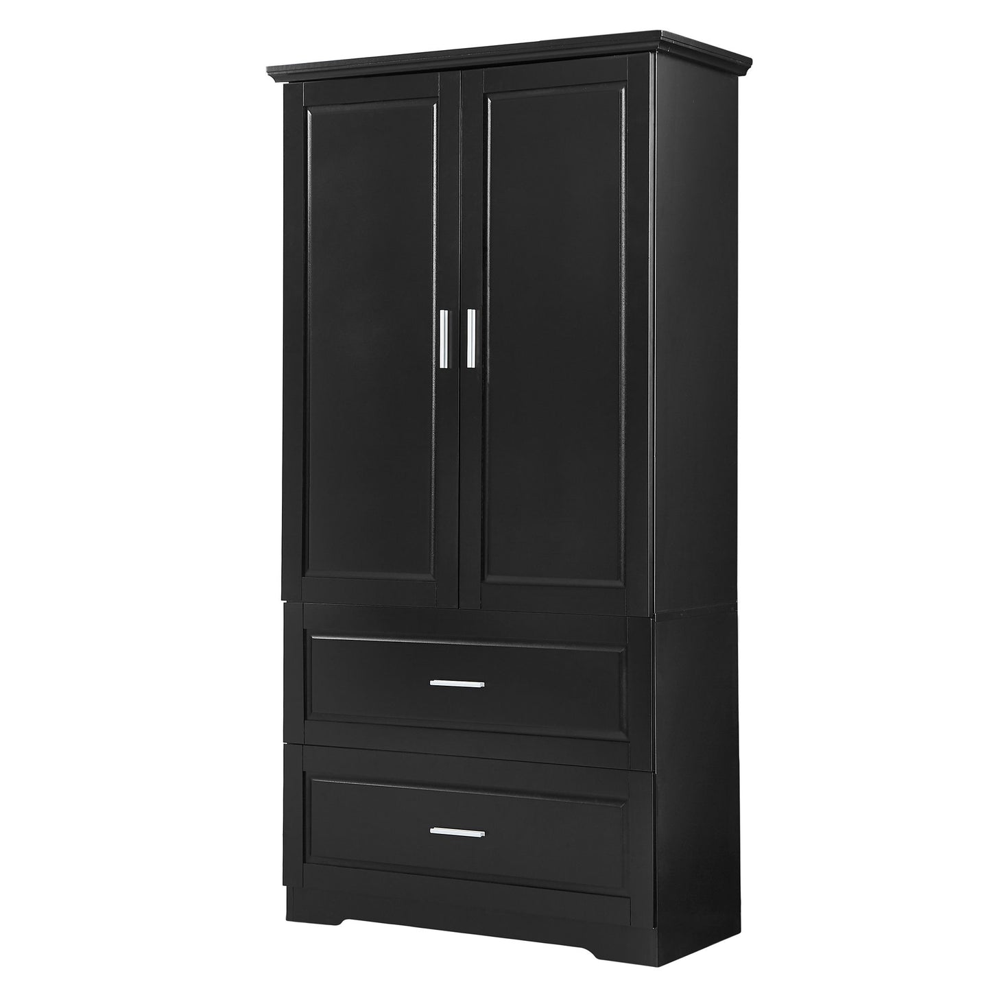 Tall Bathroom Storage Cabinet, Cabinet With 2 Doors And Drawers, Adjustable Shelf - Black