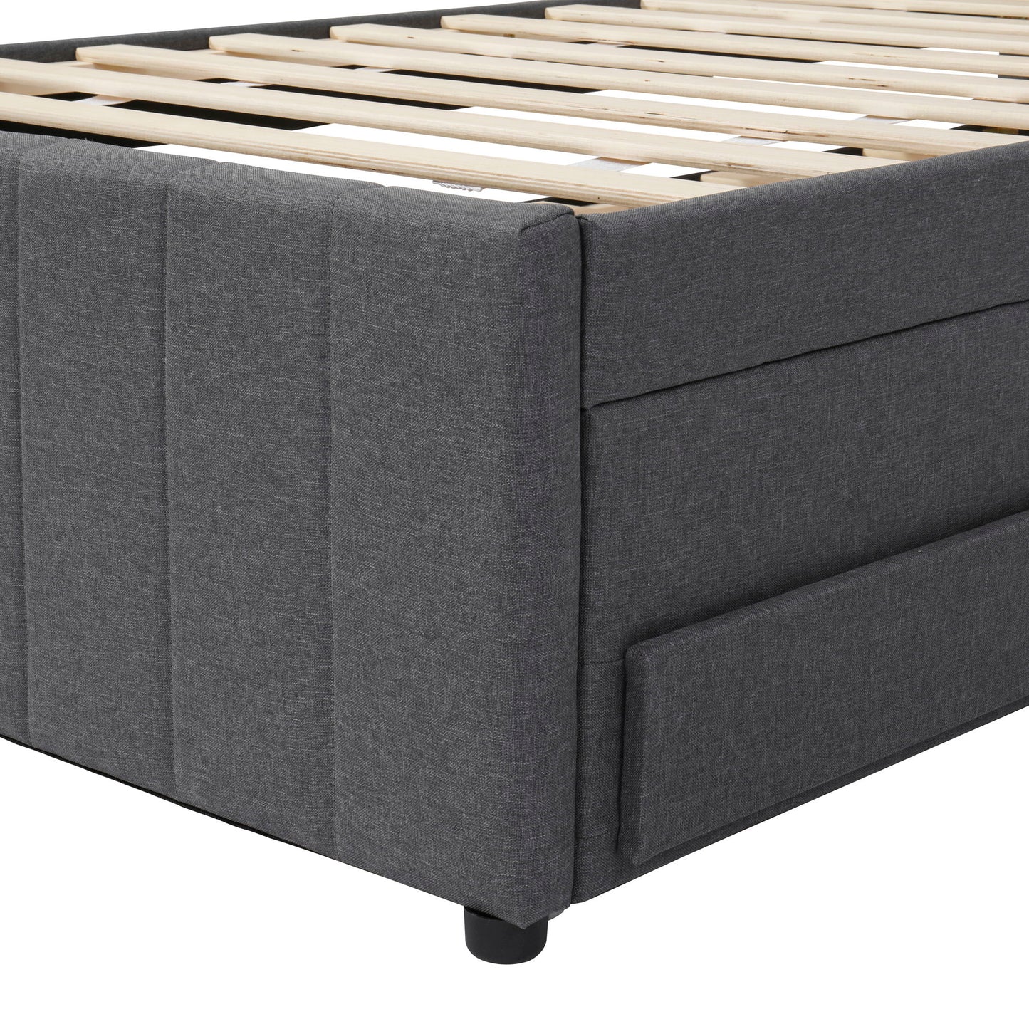 Full Size Upholstered Platform Bed With Twin Size Trundle And 3 Drawers - Gray