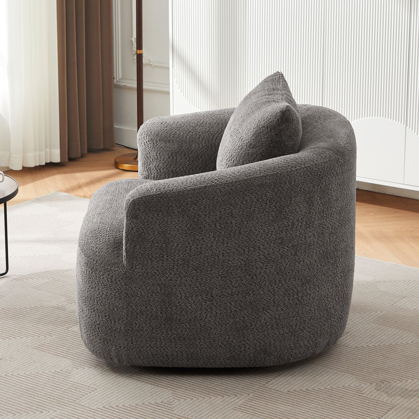 Chenille Upholstered 360ÔøΩÔøΩ Swivel Barrel Sofa Chair With Throw Pillow, Accent Chair For Living Room, Office And Hotel - Gray
