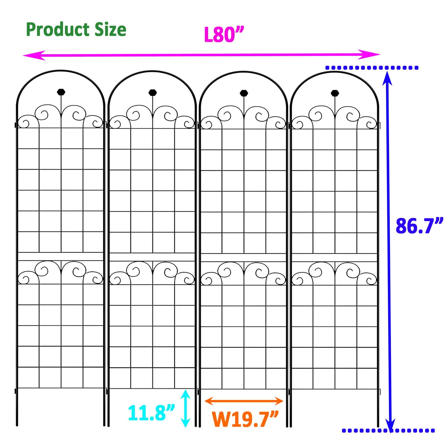4 Pack Metal Garden Trellis For Climbing Plants Outdoor Rustproof Plant Support Rose Trellis Netting Trellis - Black