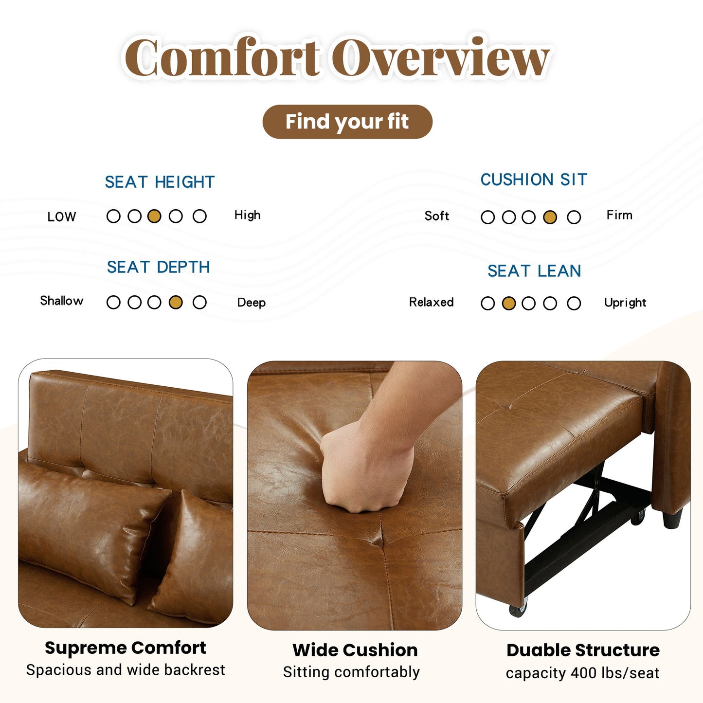 Convertible Sleeper Bed, Adjustable Oversized Armchair With 3 USB Ports For Small Space - Brown