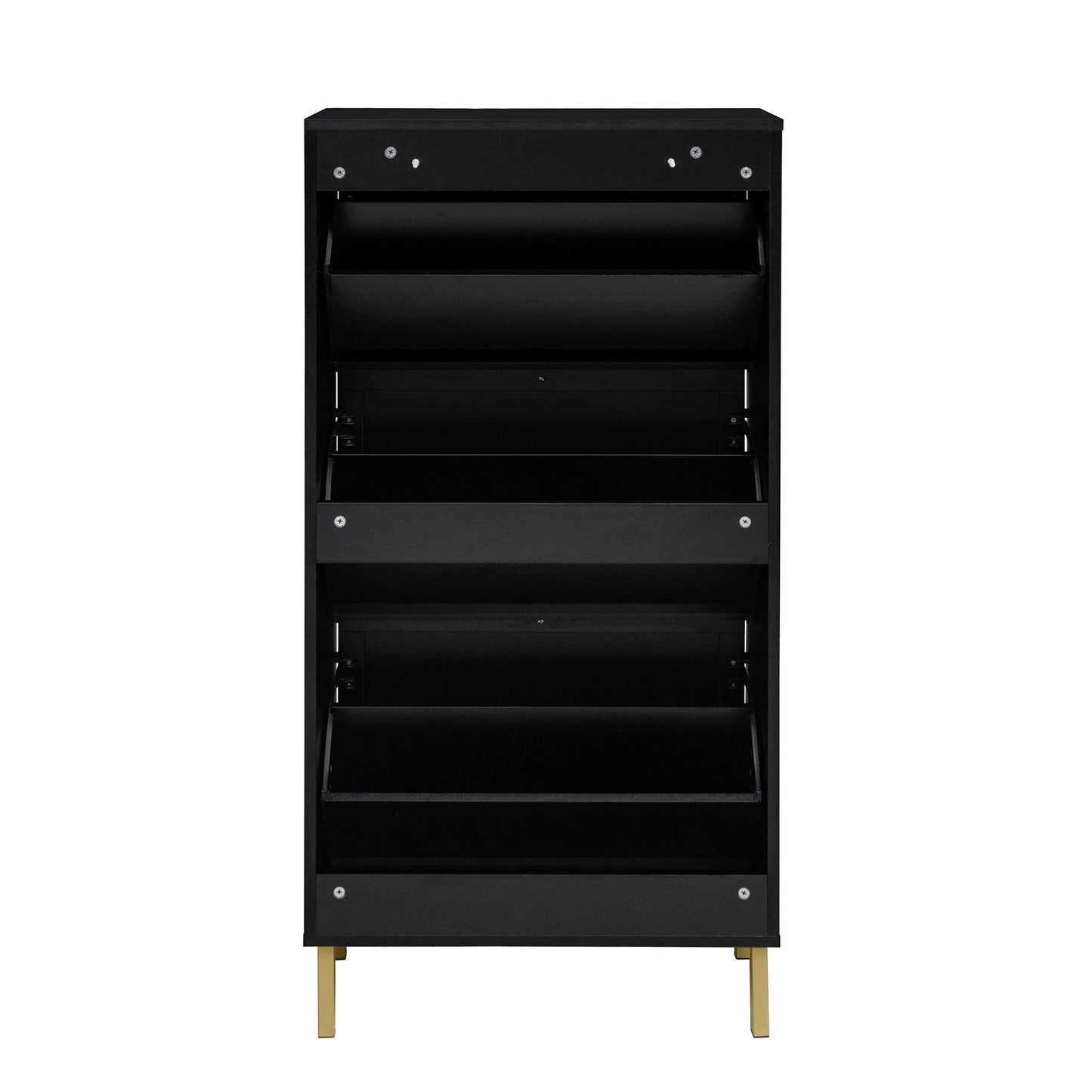 Modern Rattan 3 Door Shoe Rack Cabinet For Entryway Freestanding Black Storage Unit In Particle Board - Black