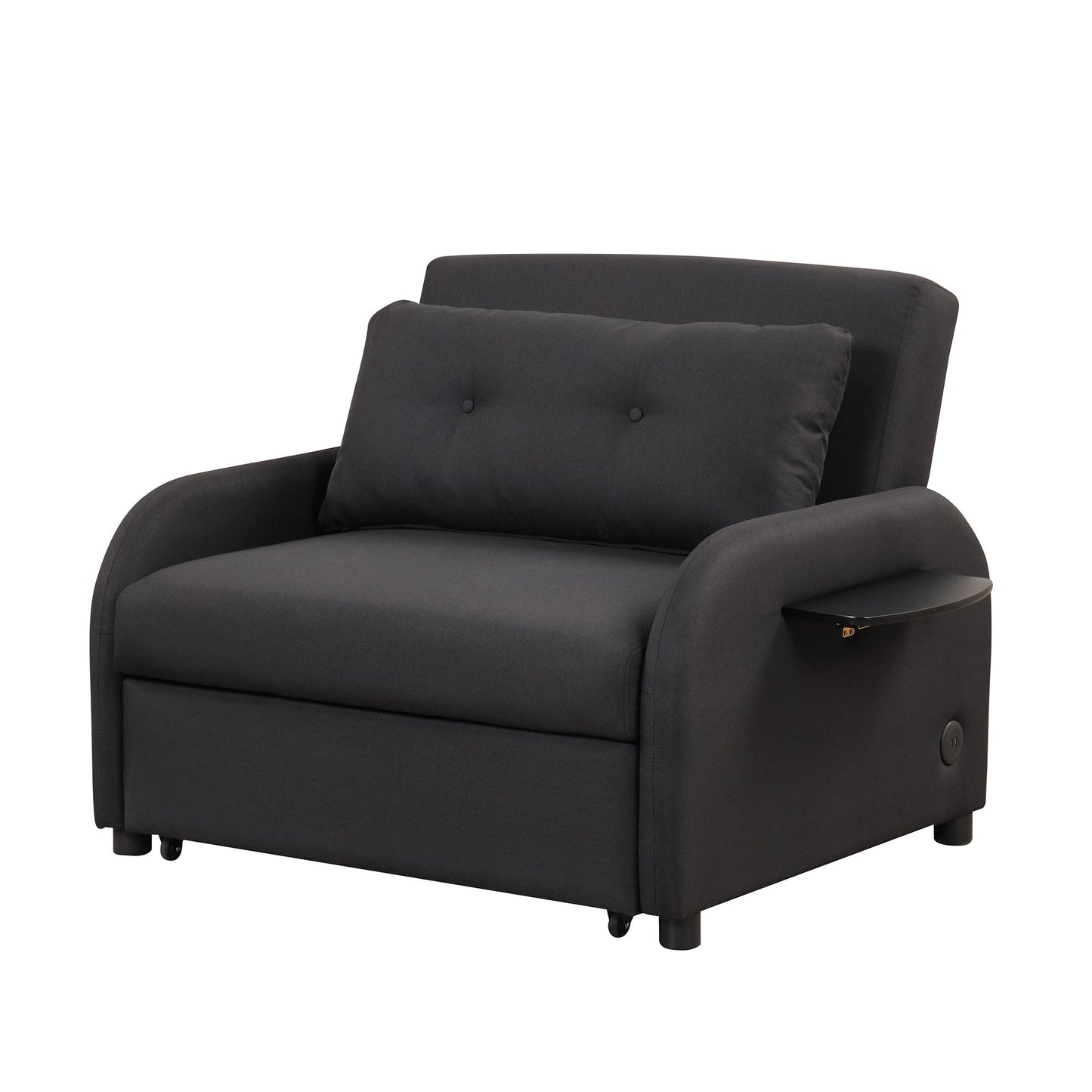3 In 1 Pull Out Sofa Sleeper With Wing Table And USB Charge - Black
