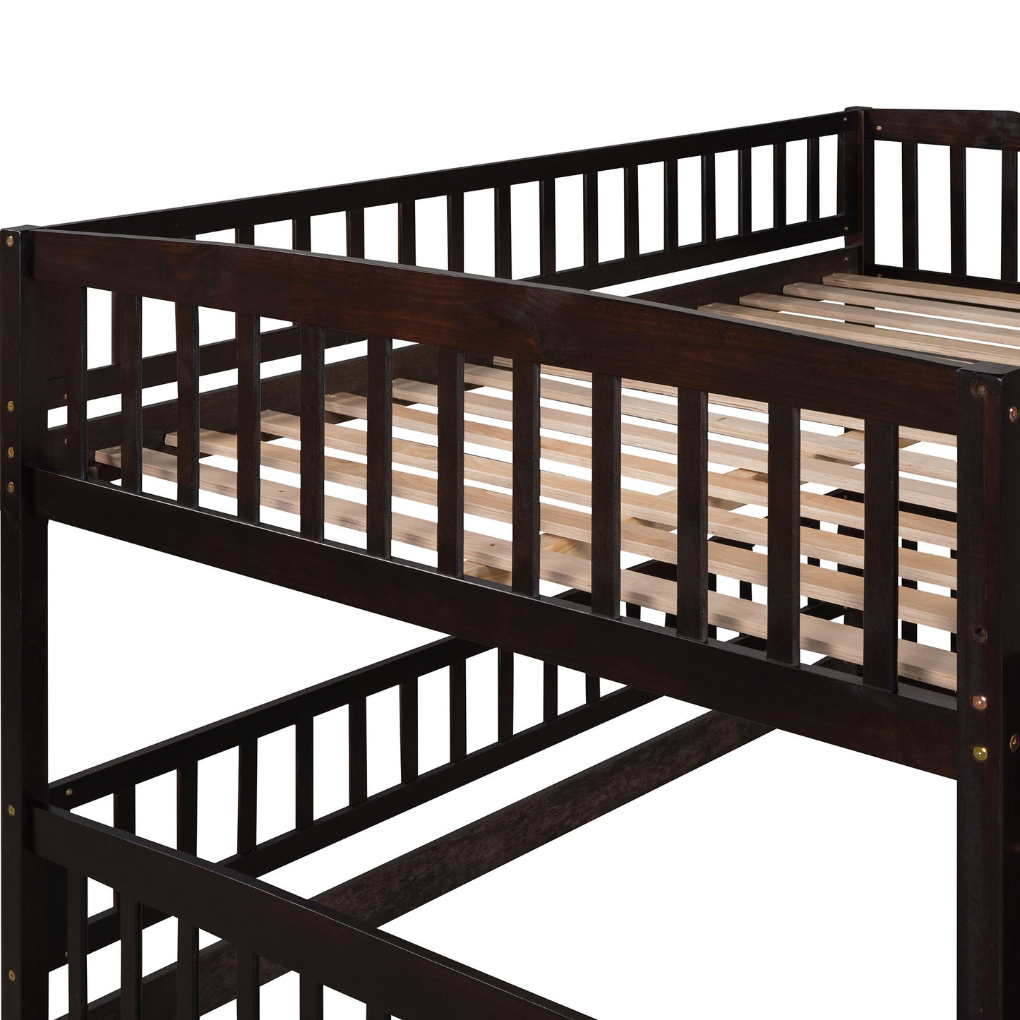 Full Over Full Low Bunk Bed With Slide, Fence And Ladder For Toddler - Espresso