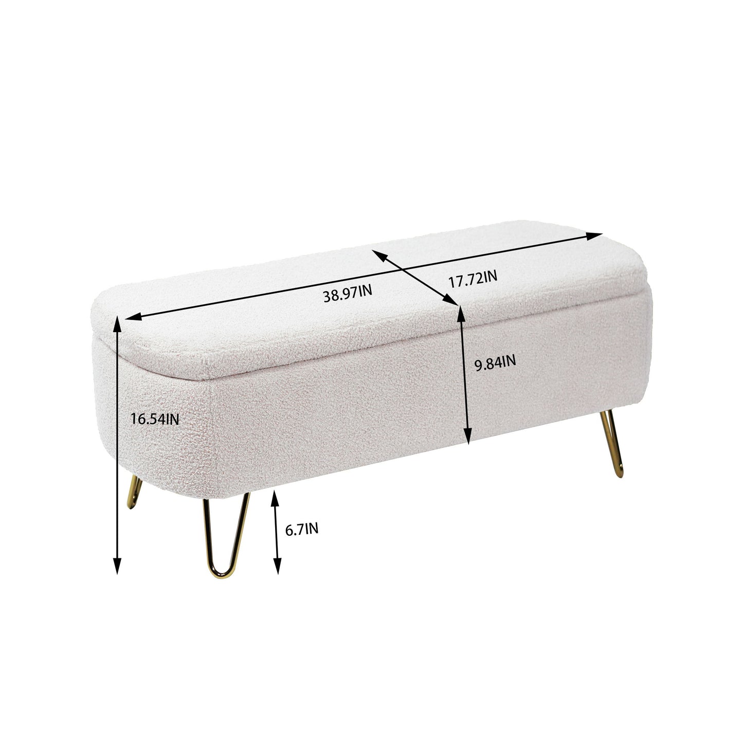 Storage Ottoman Bench For End Of Bed Gold Legs, Modern Ivory White Faux Fur Entryway Bench Upholstered Padded With Storage For Living Room Bedroom - Ivory
