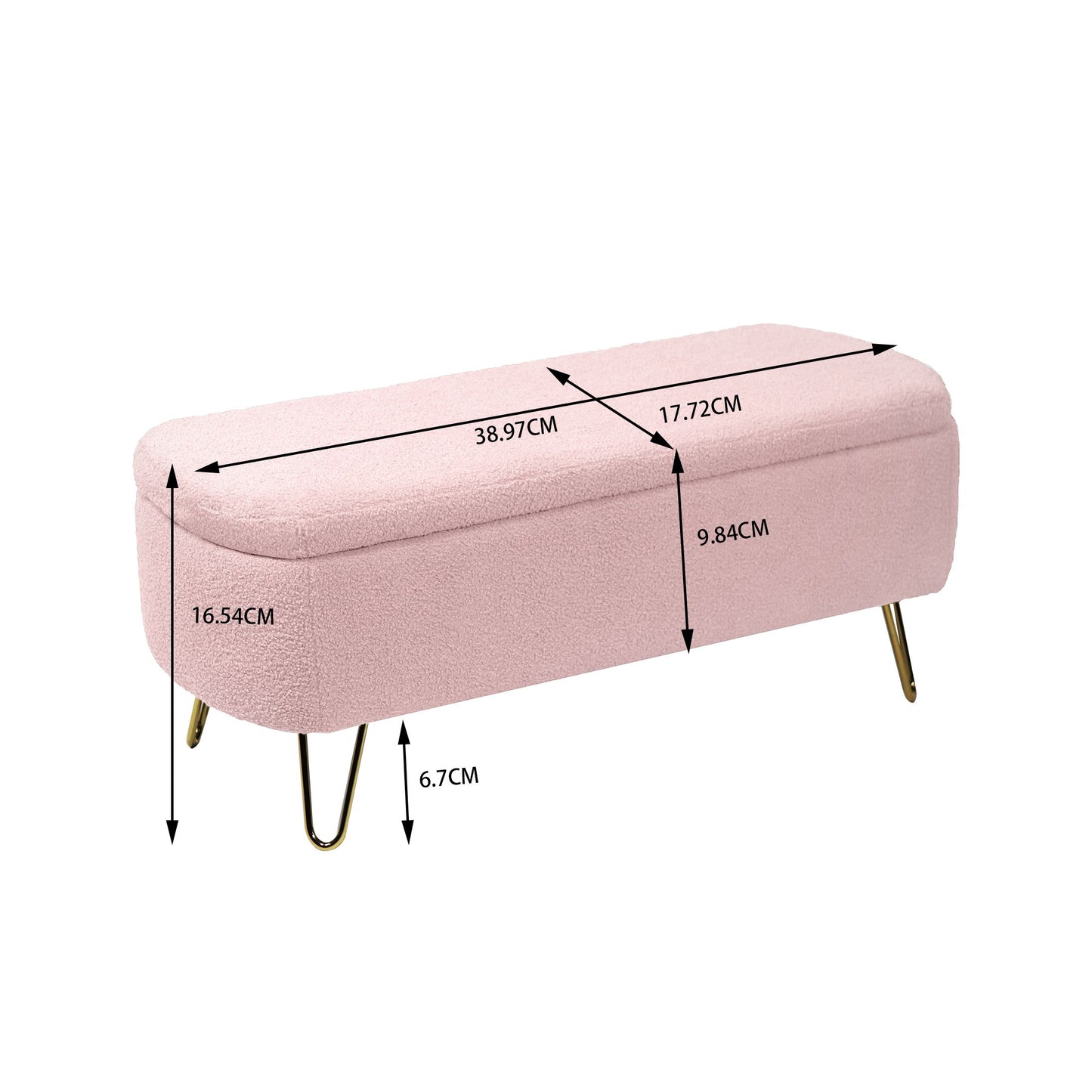 Storage Ottoman Bench For End Of Bed Gold Legs, Modern Gray Faux Fur Entryway Bench Upholstered Padded With Storage For Living Room Bedroom - Pink