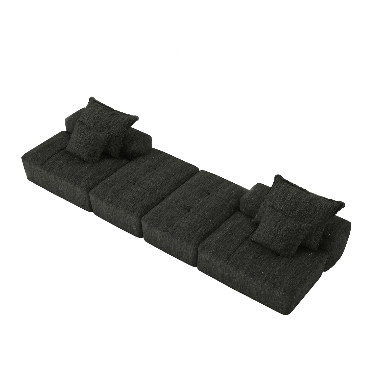 Modern Oversized Modular Sectional Sofa With 2 Ottoman And 2 Seat, Sparkling Chenille Fabric Soft Cushion Sofa With 4 Pillows, 4 Pieces Diy Combination Tufted Sofa, No Assembly Required - Black