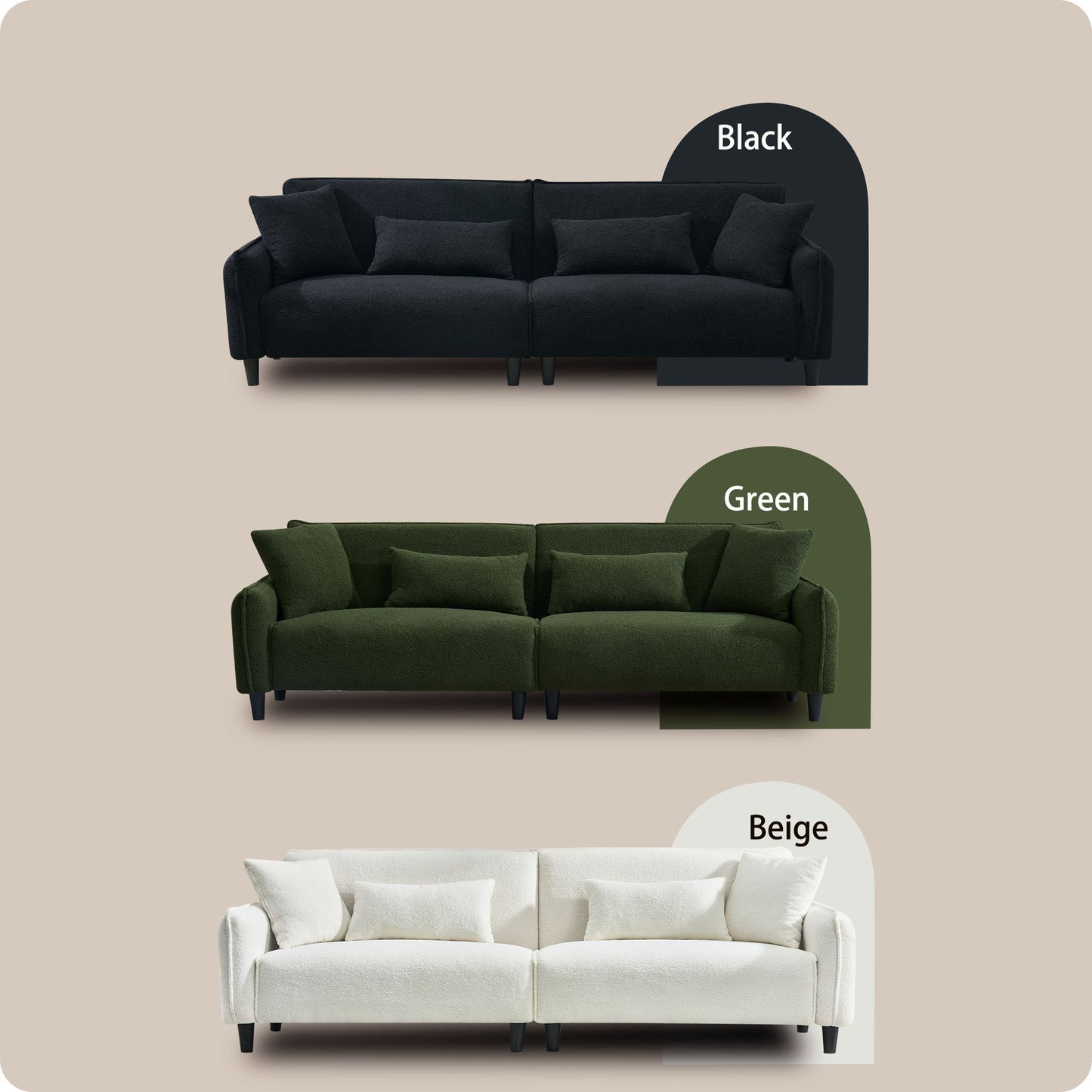Modern Teddy Velvet Sofa, Comfort And Style For Living Spaces - Black