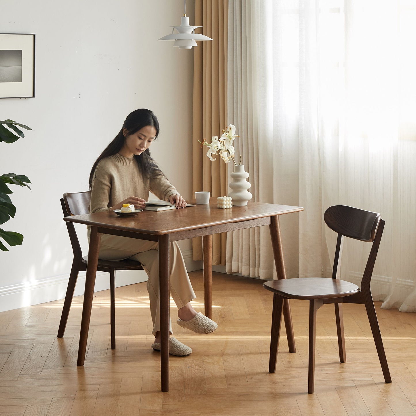 Simple Dining Chair, Solid Chair Table For Living Room Chair - Dark Natural