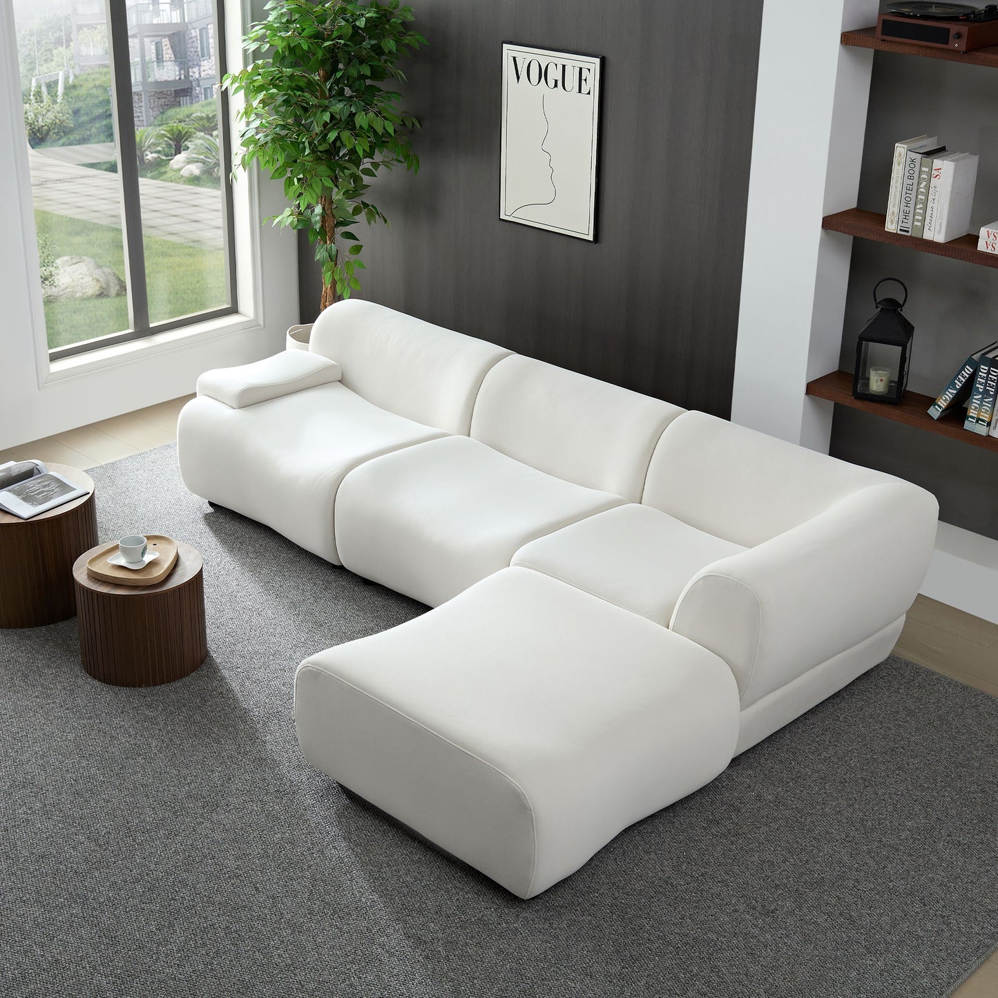 Strong Durable Fabric 4 Seat Sectional Sofa With High Density Sponge And Solid Wood Frame - White