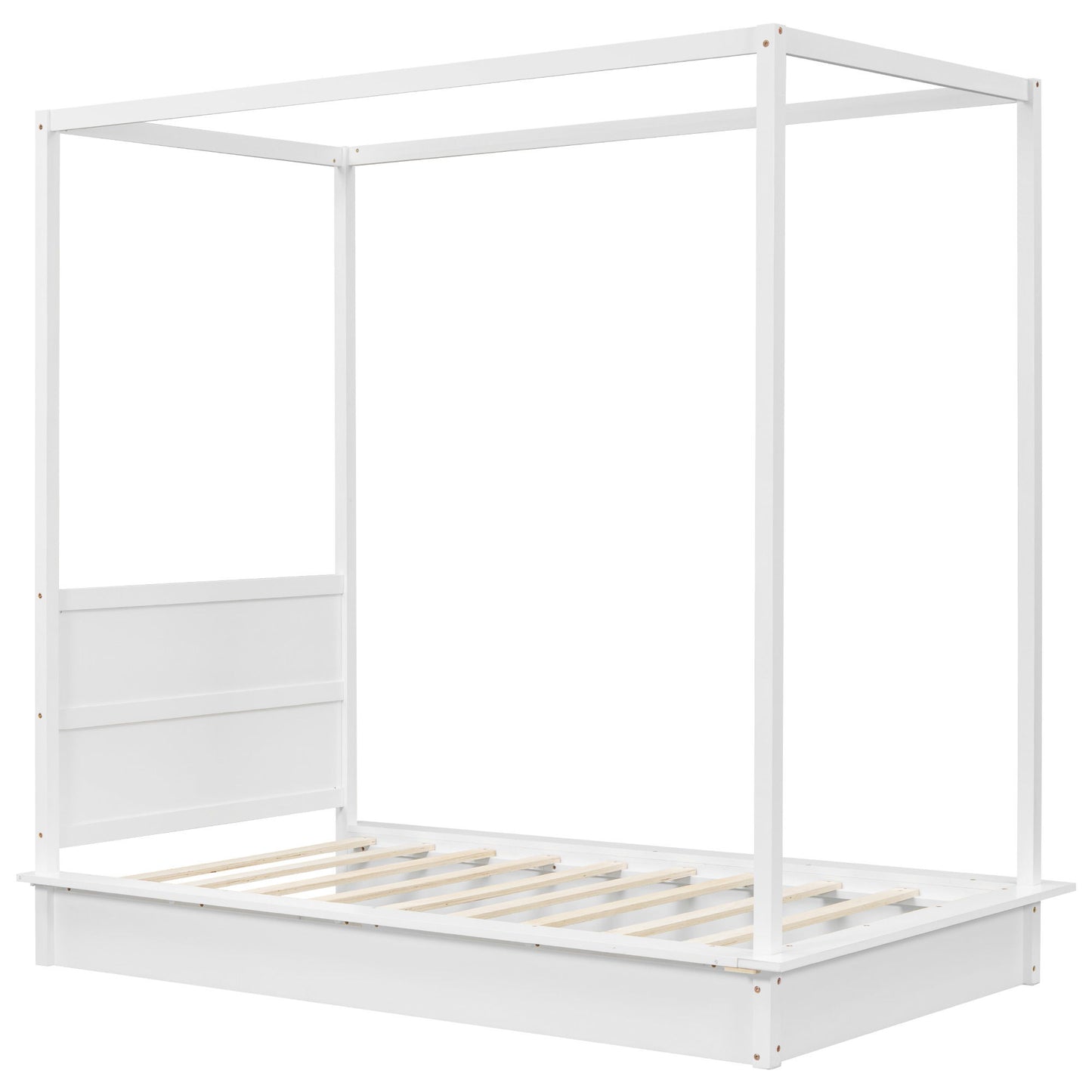 Twin Size LED Canopy Bed, Canopy Platform Bed With Support Slats, No Box Spring Needed - White