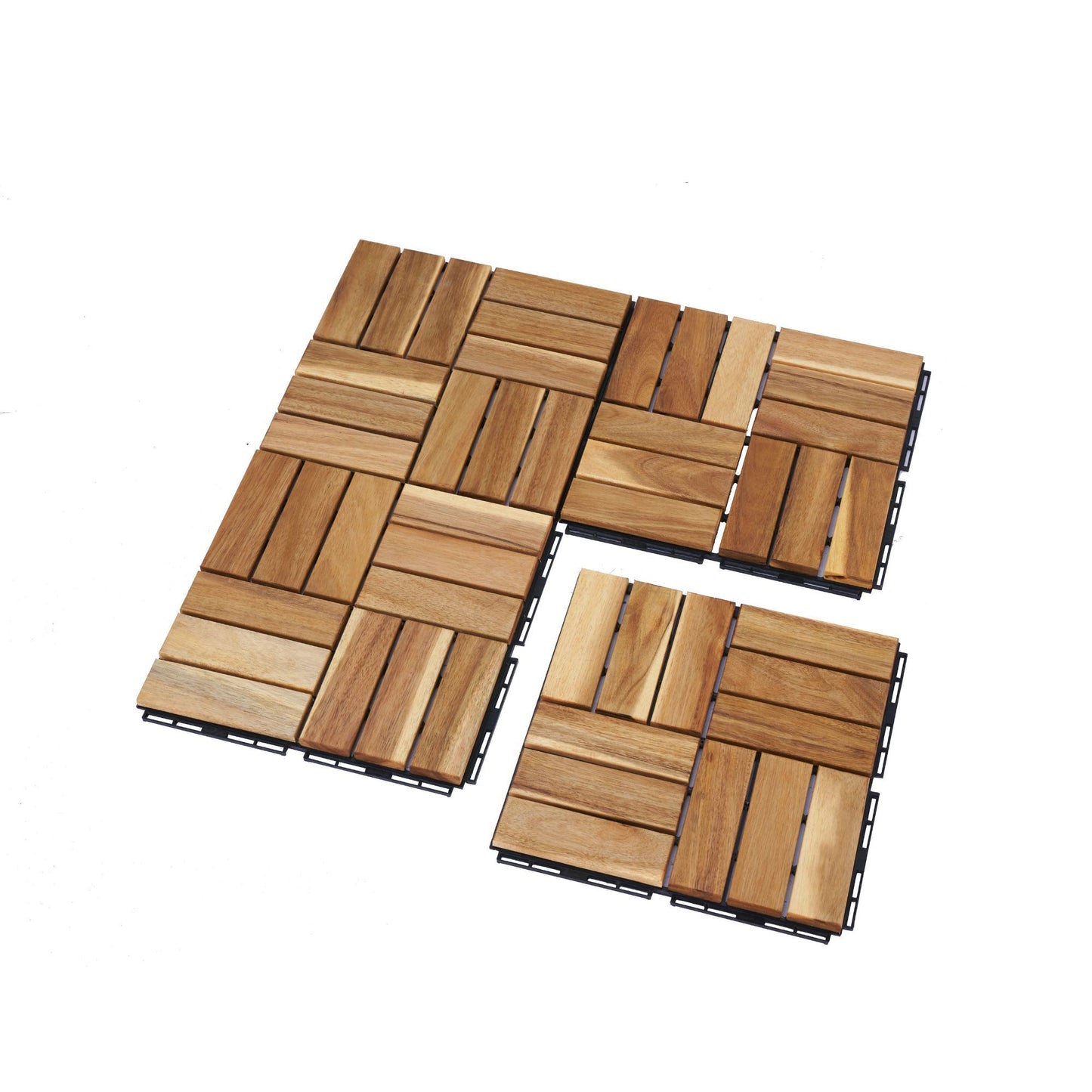 30 Piece Interlocking Deck Tiles Checker Pattern, Square Acacia Hardwood Outdoor Flooring For Patio, Bancony, Pool Side - Yellow