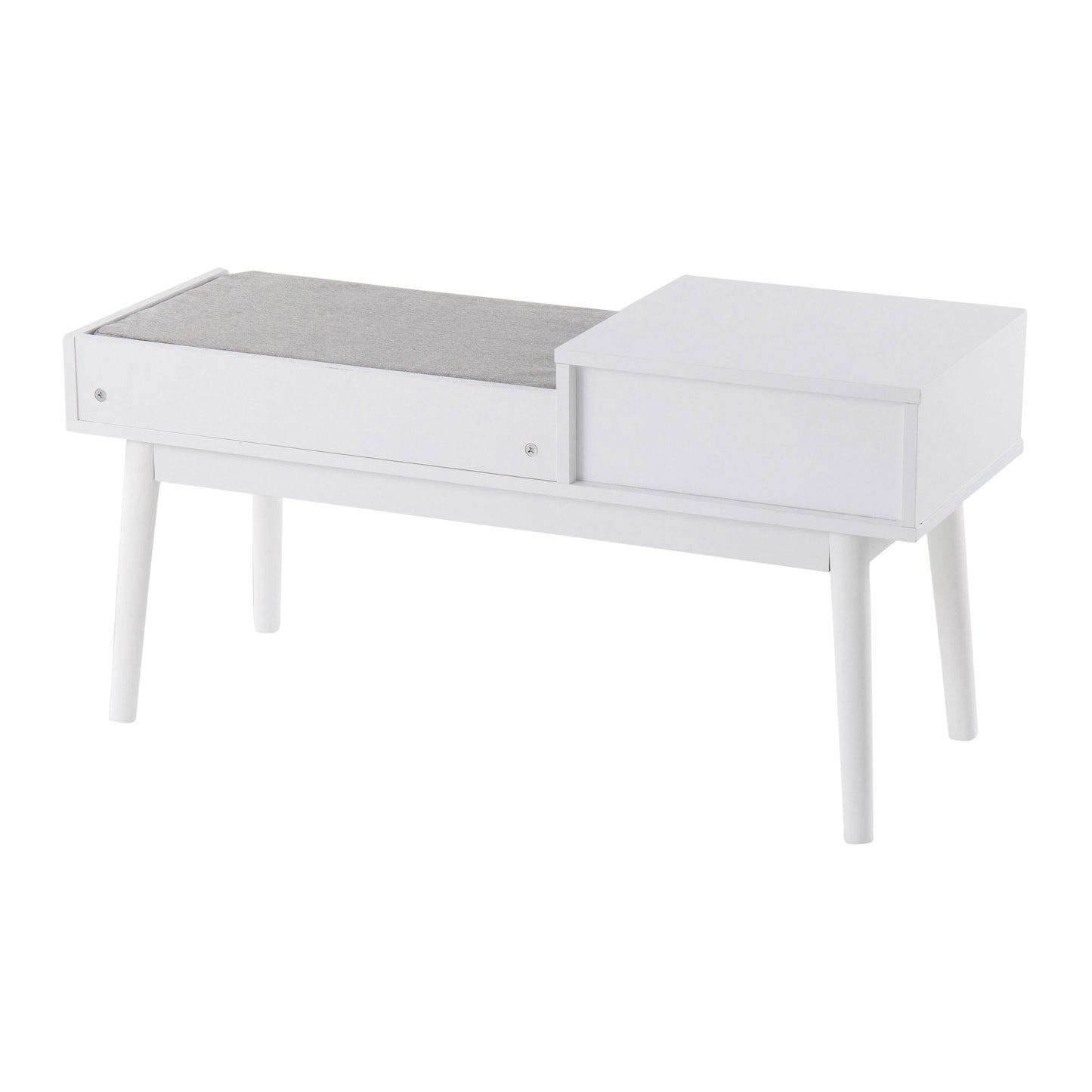 Telephone Contemporary Bench With Pull Out Drawer - White / Gray