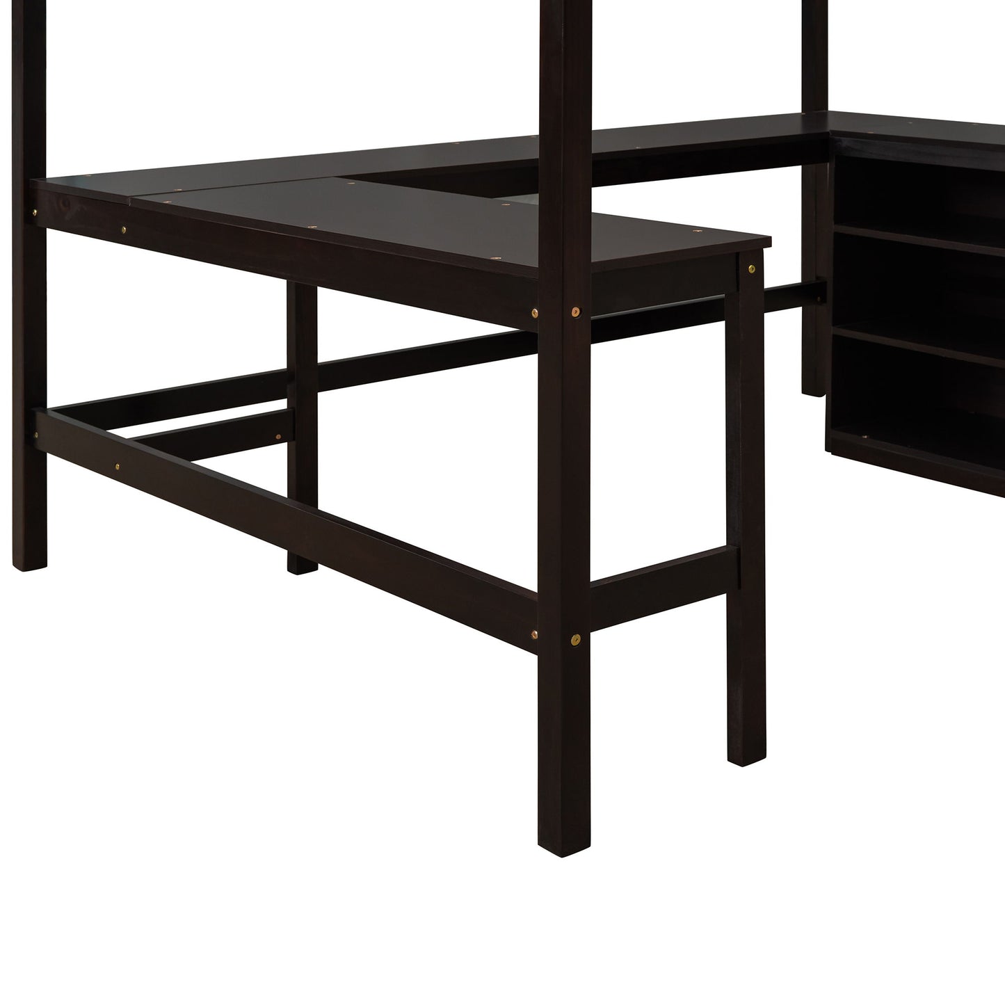 Full Size Loft Bed With Shelves With Desk - Espresso