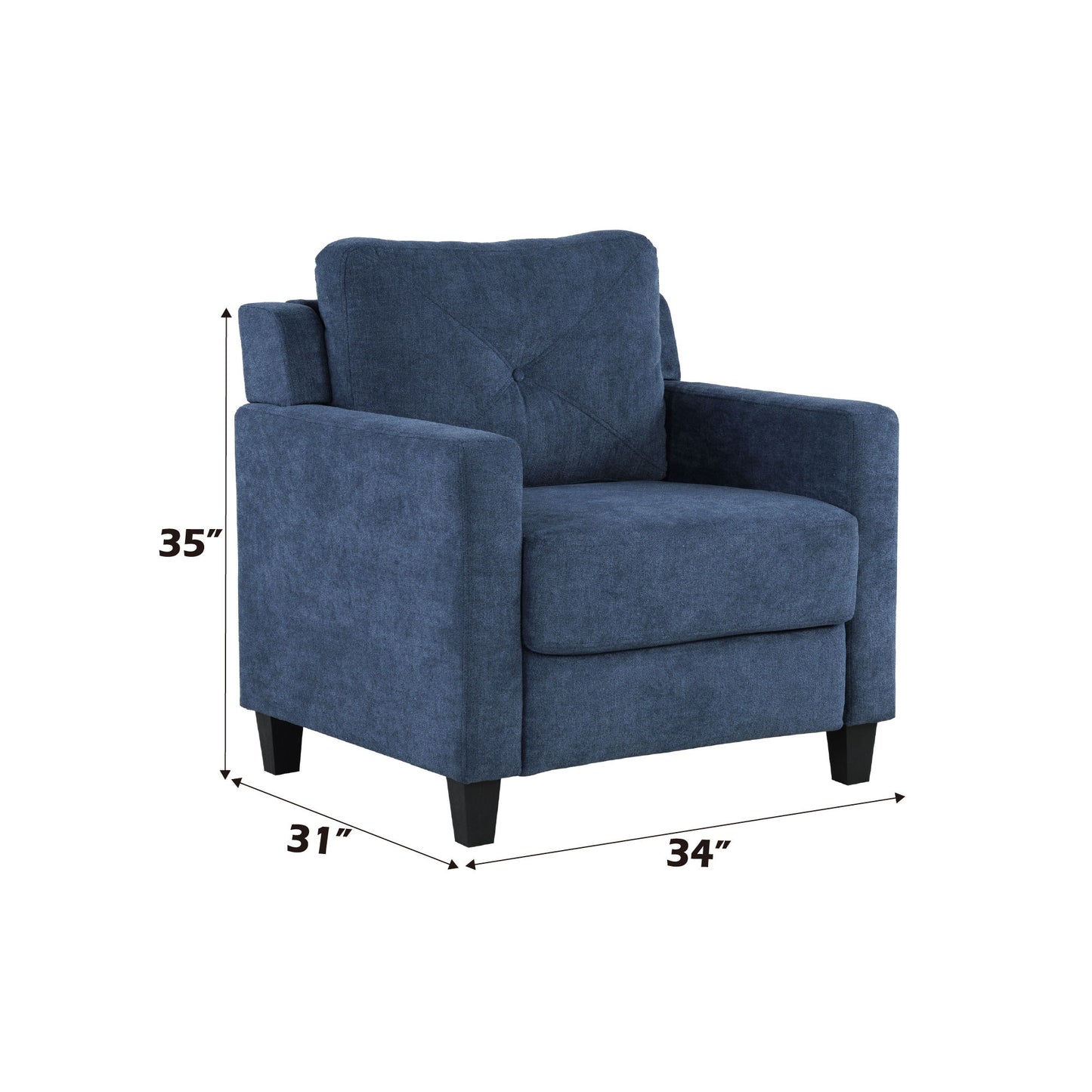 Horatio - Chenille 3 Piece Living Room Set - Navy