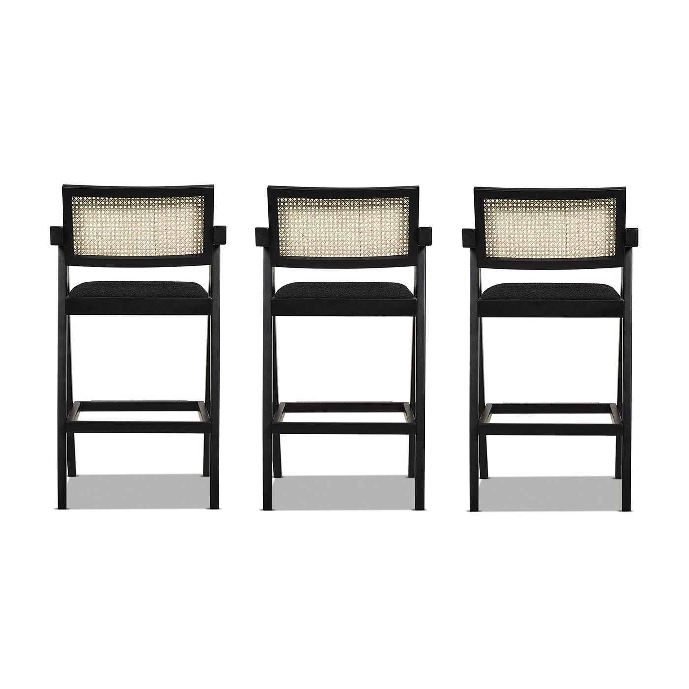 Milan - Modern Webbing Back Bar Stool With Arms (Set of 3) - Ebony Black