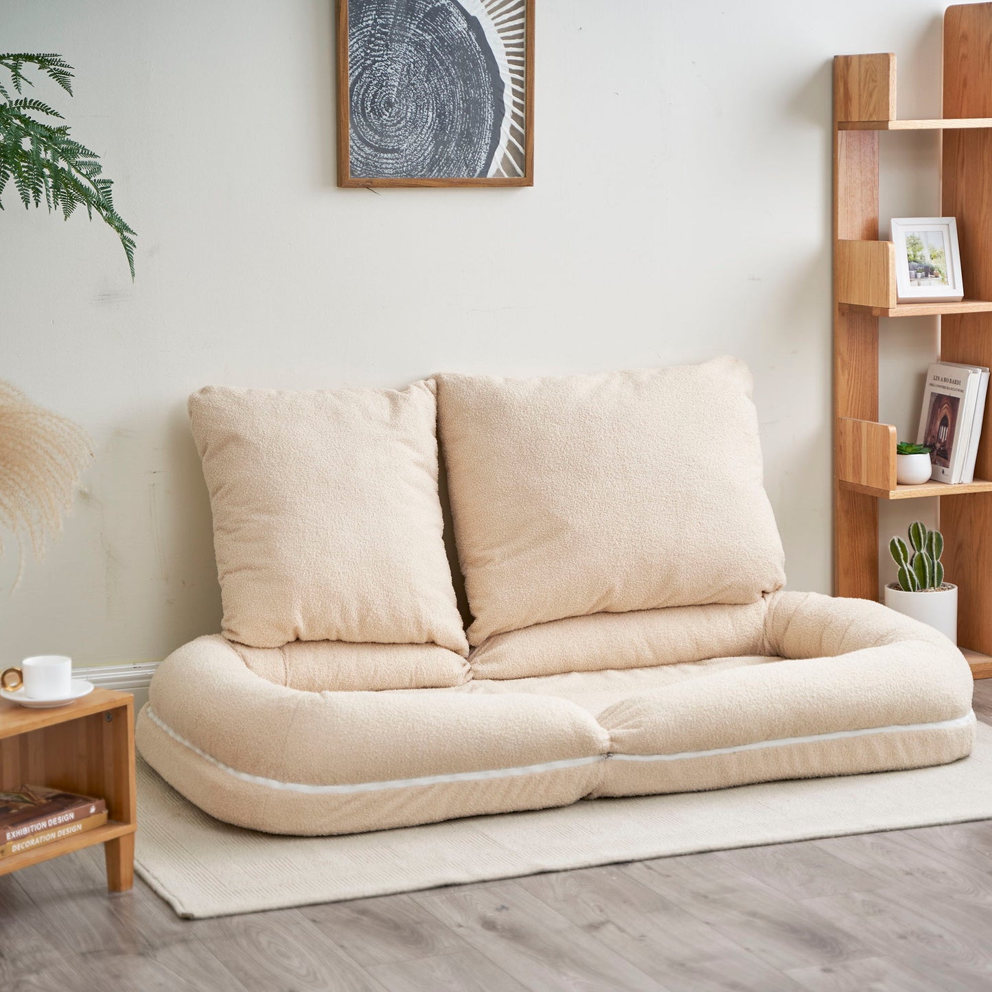 Triple Fold Down Beige Sofa Bed - Beige