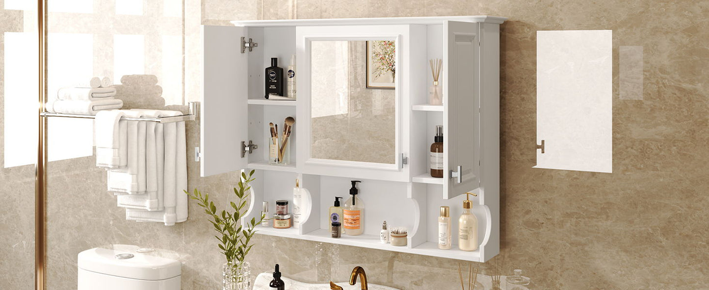 Wall Mounted Bathroom Medicine Cabinet, Modern Bathroom Wall Cabinet With Mirror, Mirror Cabinet With Open Shelves - White
