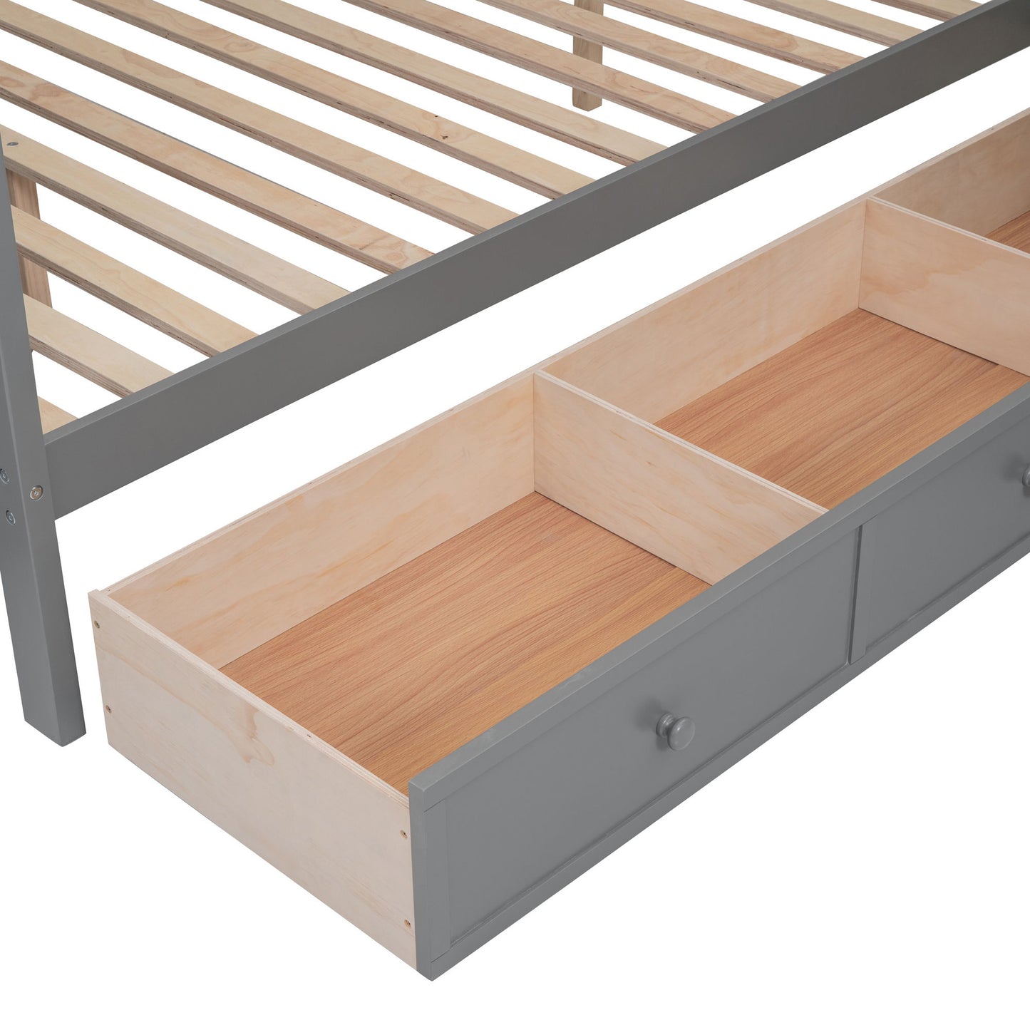 Twin Twin Over Full L Shaped Bunk Bed With 3 Drawers, Portable Desk And Wardrobe - Gray
