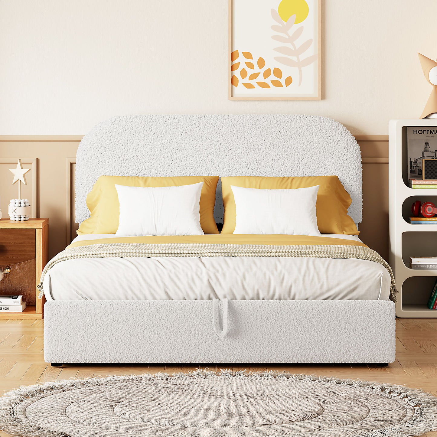 Full Size Upholstered Platform Bed With Hydraulic Storage System - White