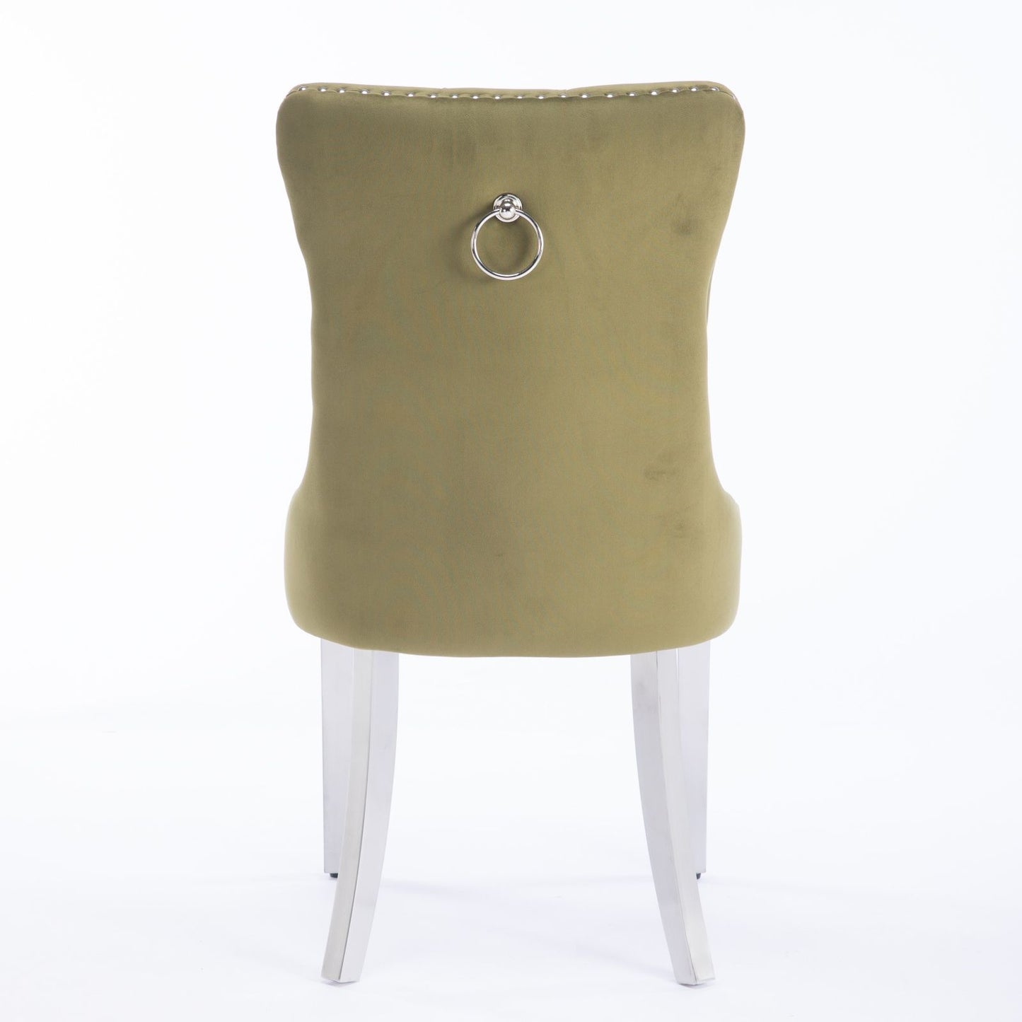 Nikki - Modern, High-End Tufted Solid Wood Contemporary Velvet Upholstered Dining Chair With Chrome Stainless Steel Plating Legs, Nailhead Trim (Set of 2) - Olive Green / Chrome