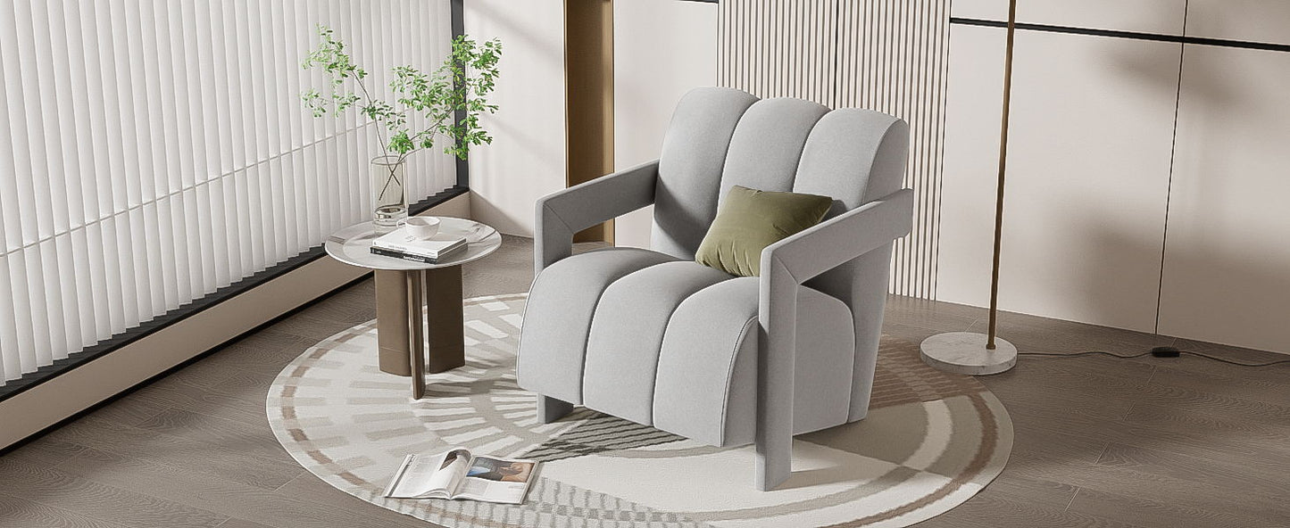 Modern Minimalist Leisure Armchair With L Shaped Armrests For Living Room - Gray