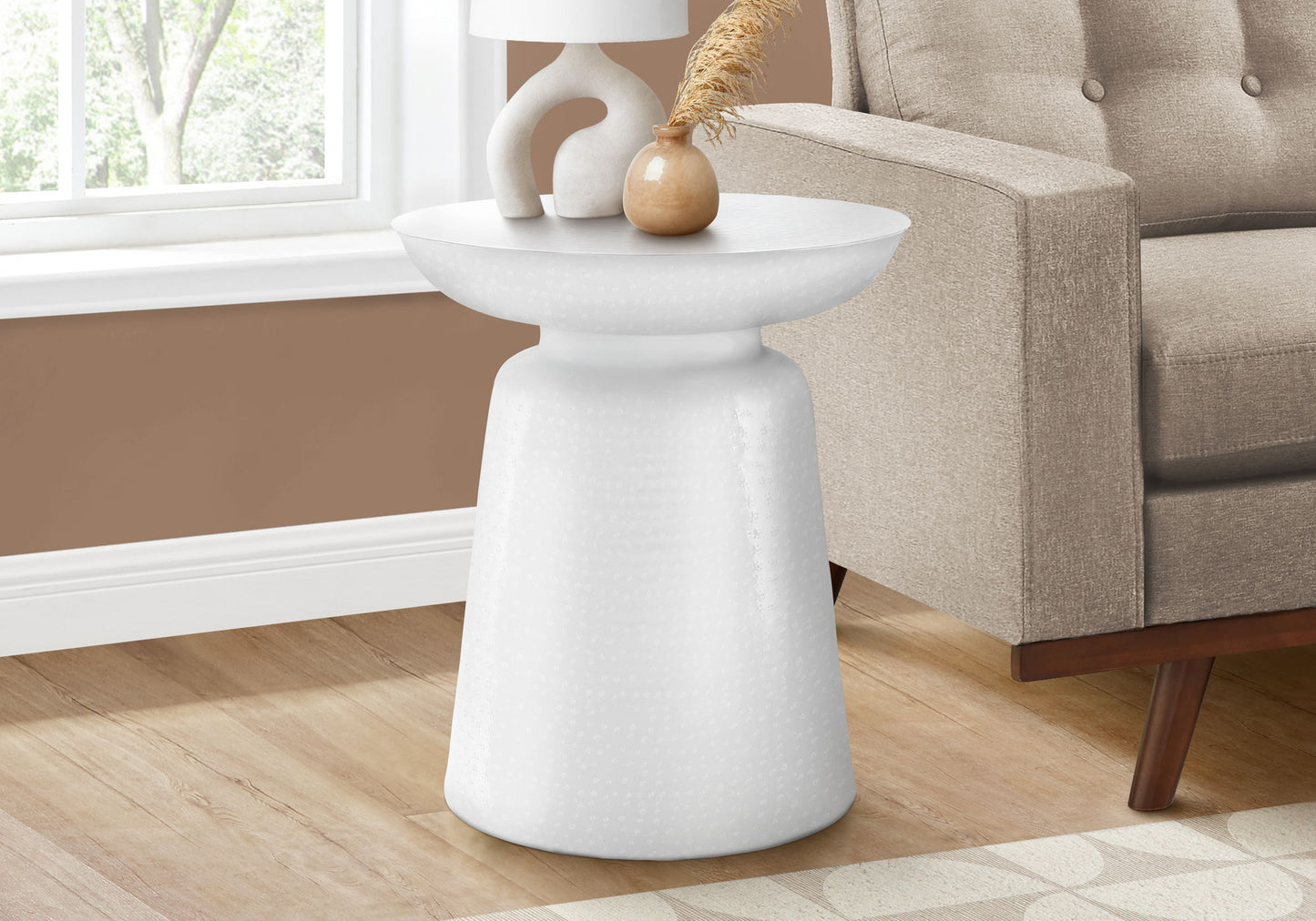 Drum Accent Side Table, Durable Construction - White