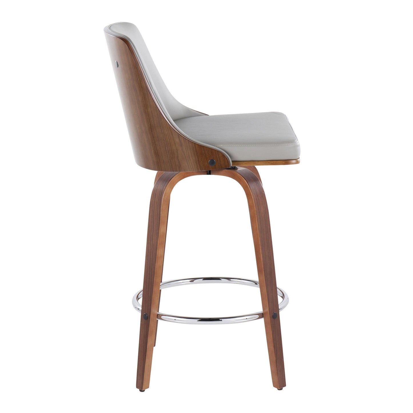 Gianna - Mid-Century Modern Fixed Height Counter Stool With Swivel With Round Footrest (Set of 2) - Walnut / Light Gray