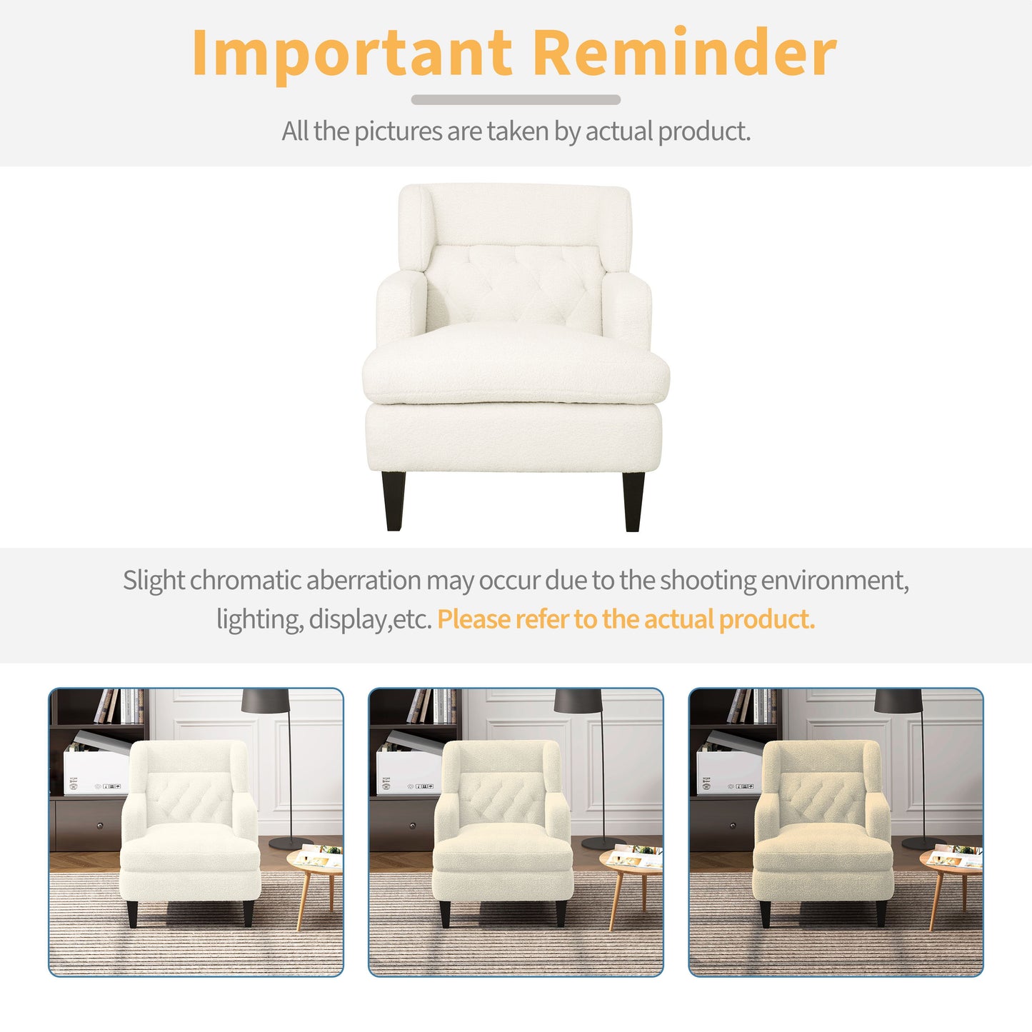 Upholstered Accent Chair Tufted Armchair For Living Room - Beige