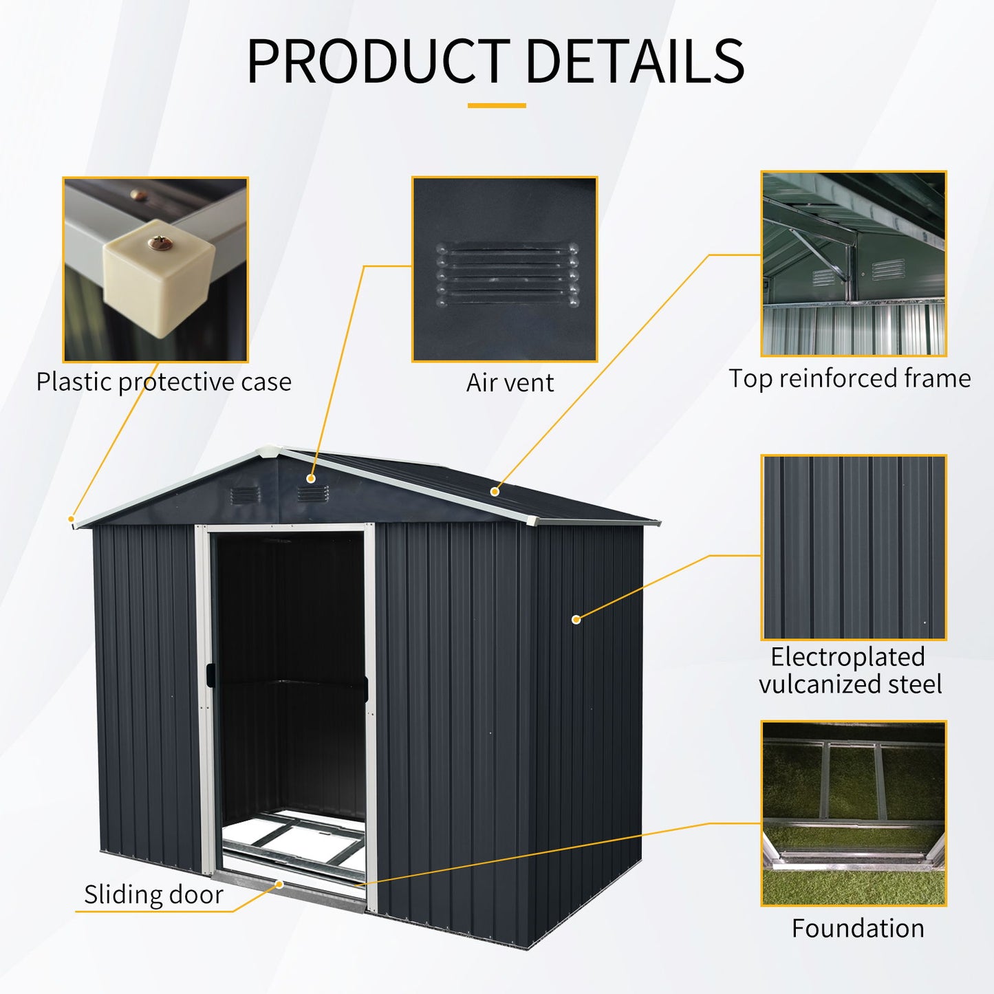 8Ft X 4Ft Outdoor Metal Storage Shed With Sliding Door And Foundation For Backyard, Patio, Lawn - Black / White