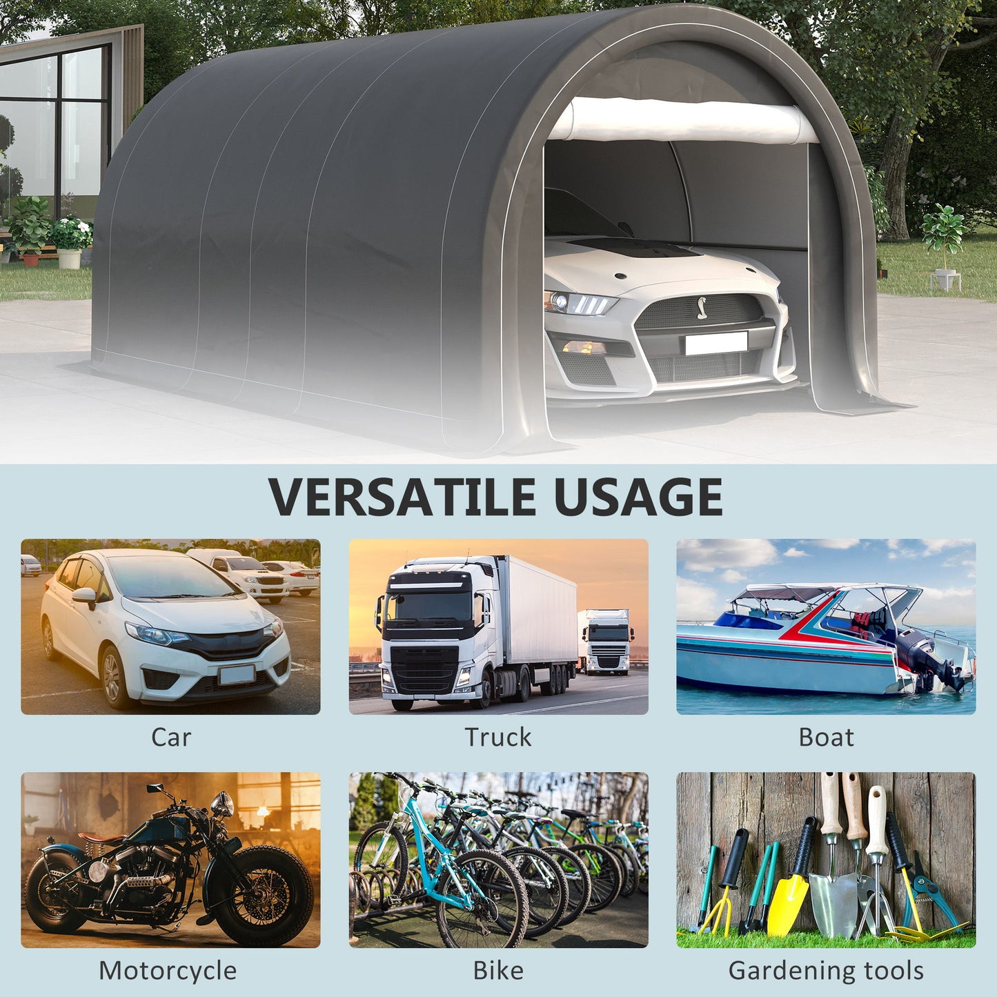 Outsunny - 10' x 16' Carport, Heavy Duty Portable Garage Storage Tent With Large Zippered Door, Anti-Uv Pe Canopy Cover For Car, Truck, Boat, Motorcycle, Bike, Garden Tools, Outdoor Work - Gray