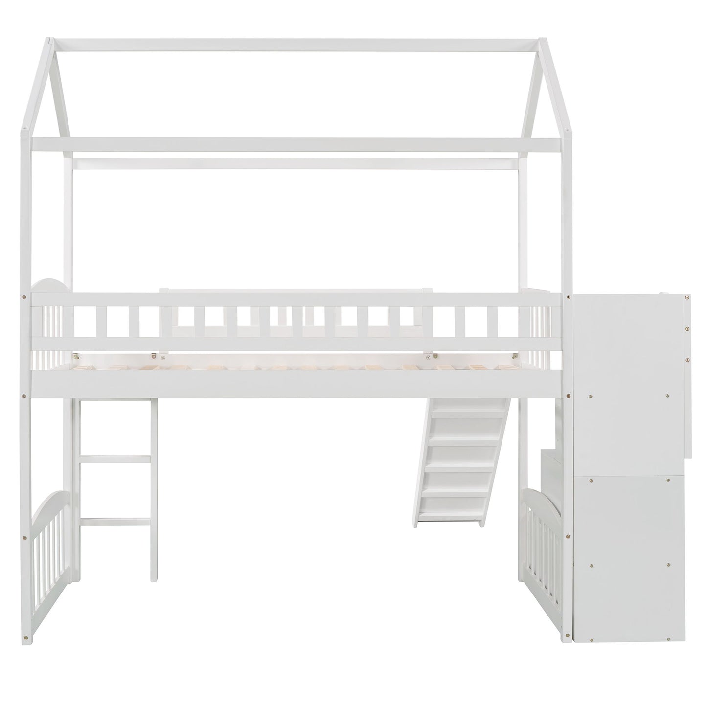 Twin Loft House Bed With 2 Drawers And Slide - White