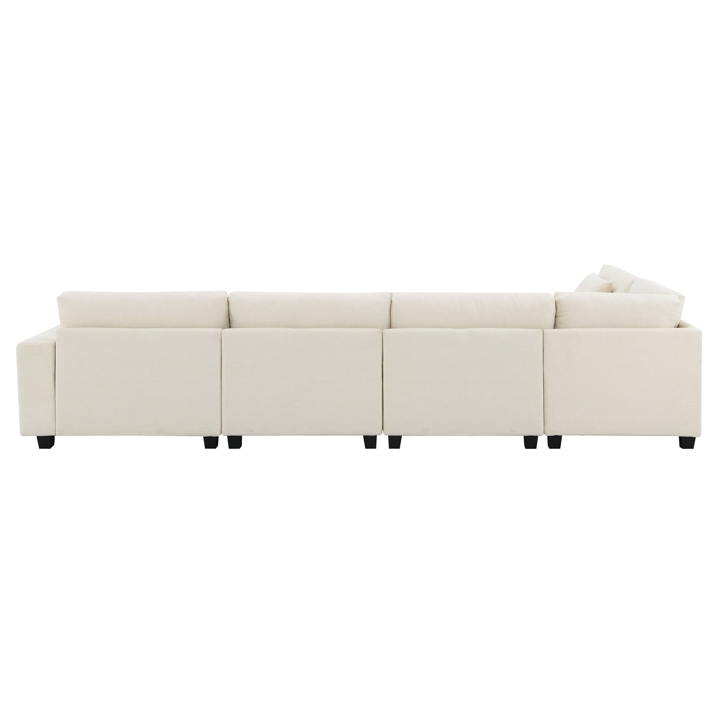 U Shaped Sectional Sofa 6 Seat Couch Set With Oversized Ottoman, Hidden Armrest Storage And Cup Holders USB Charging Ports Wide Seat Sofa - Off White