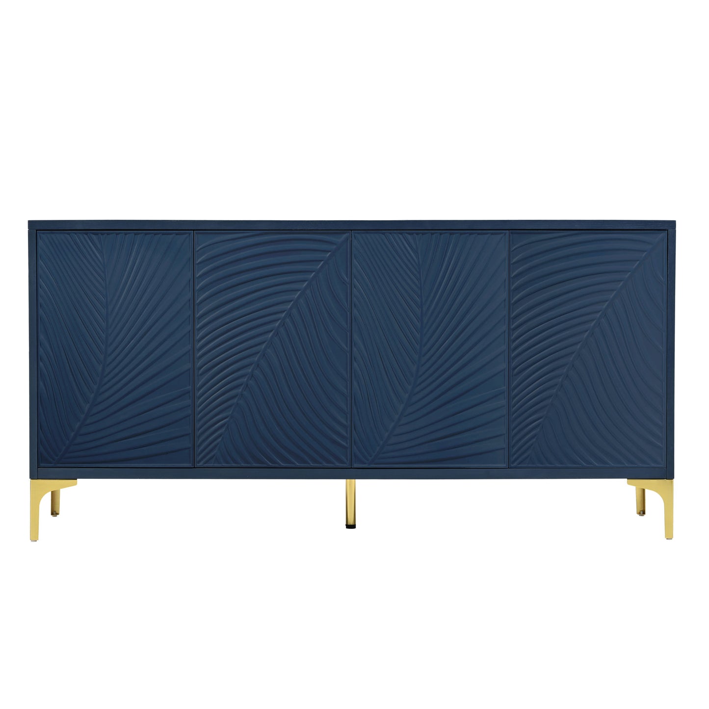 Modern 4 Door Sideboard With Creative Carved Surface And Adjustable Shelves - Light Blue