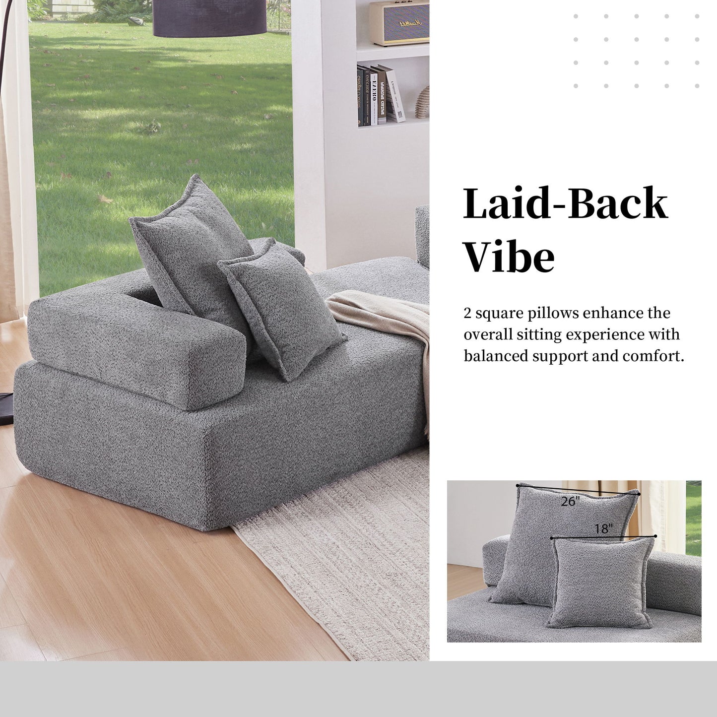 Lounge Frame For Oversized Modular U Shaped Sectional Floor Couch Convertible Compressed Couch, Spacious Foam Filled Sofa - Gray