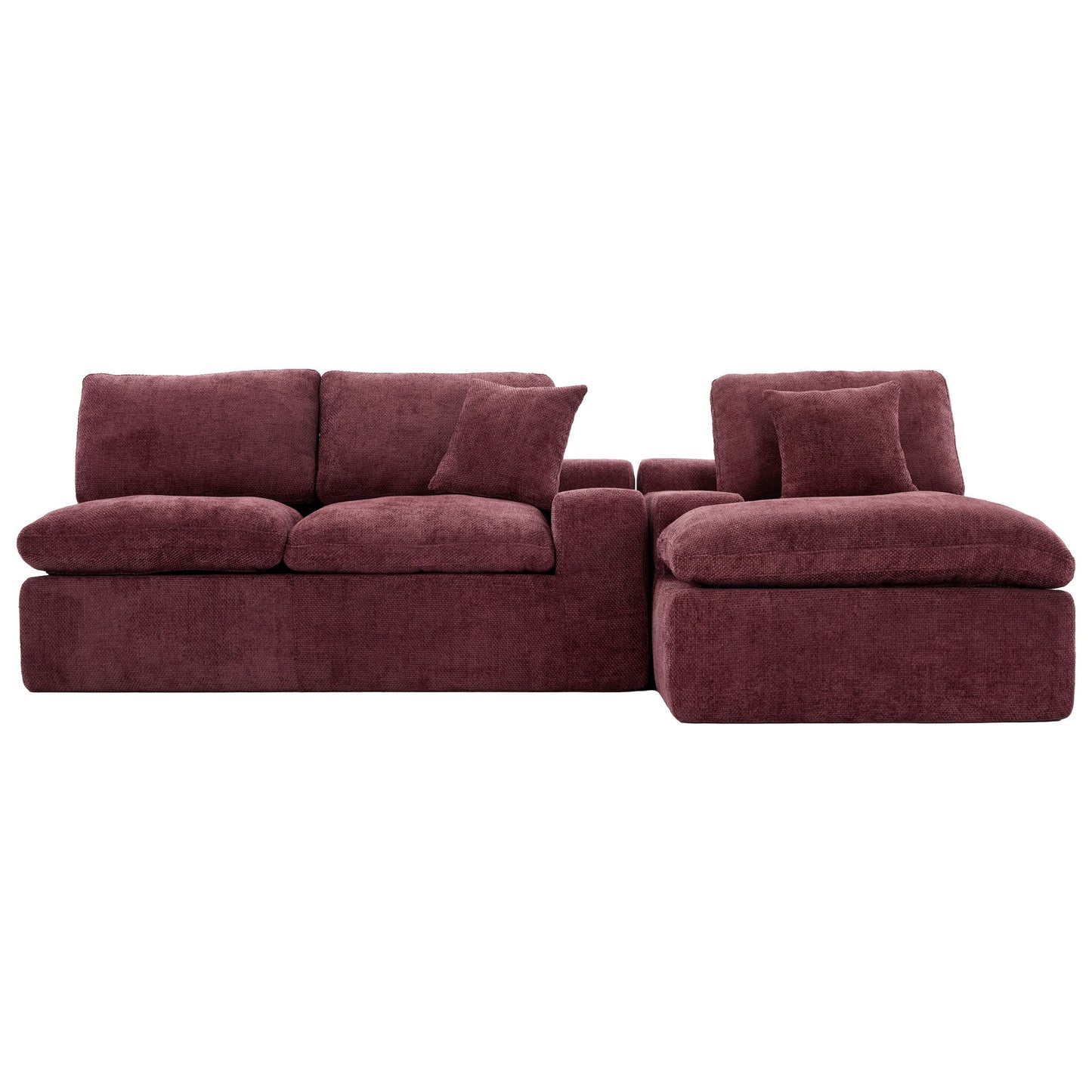 Cloud Sectional Sofa Upholstered Sofa Couch With Double-Layer Cushion And Side Pockets - Red
