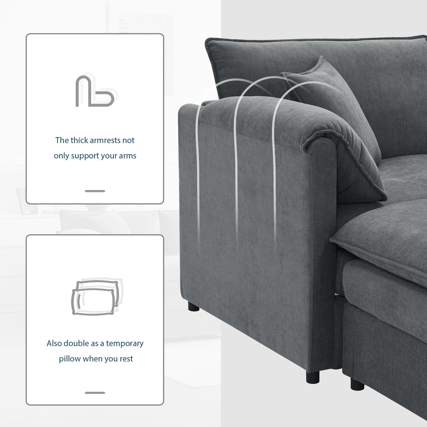 Modular Sectional With Deep And Wide Seat, L Shaped Cloud Couch Set With Double Cushions 4 Seat Sofa With Movable Ottoman Oversized - Dark Gray