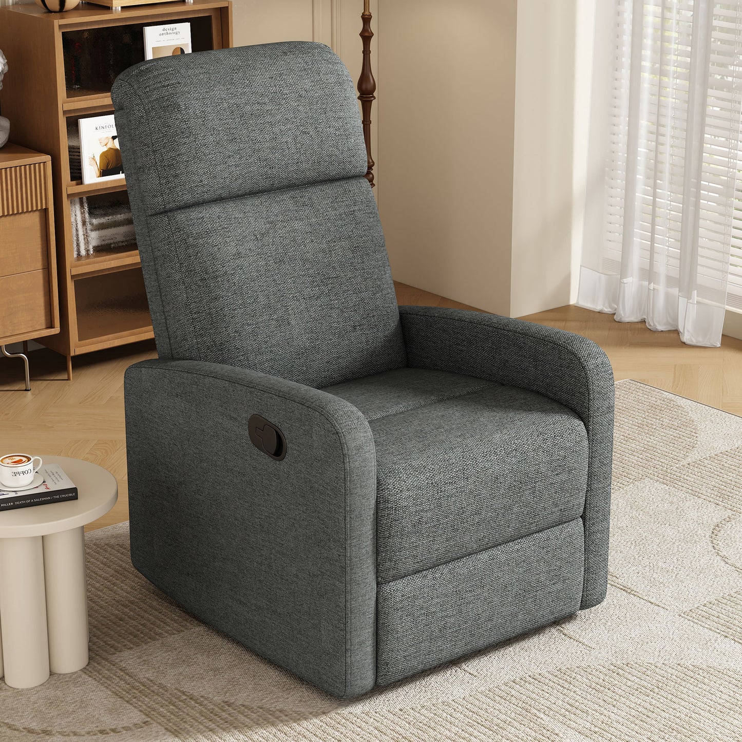 Modern Manual Recliner, Home Theater Chair With Adjustable Backrest For Living Room - Charcoal